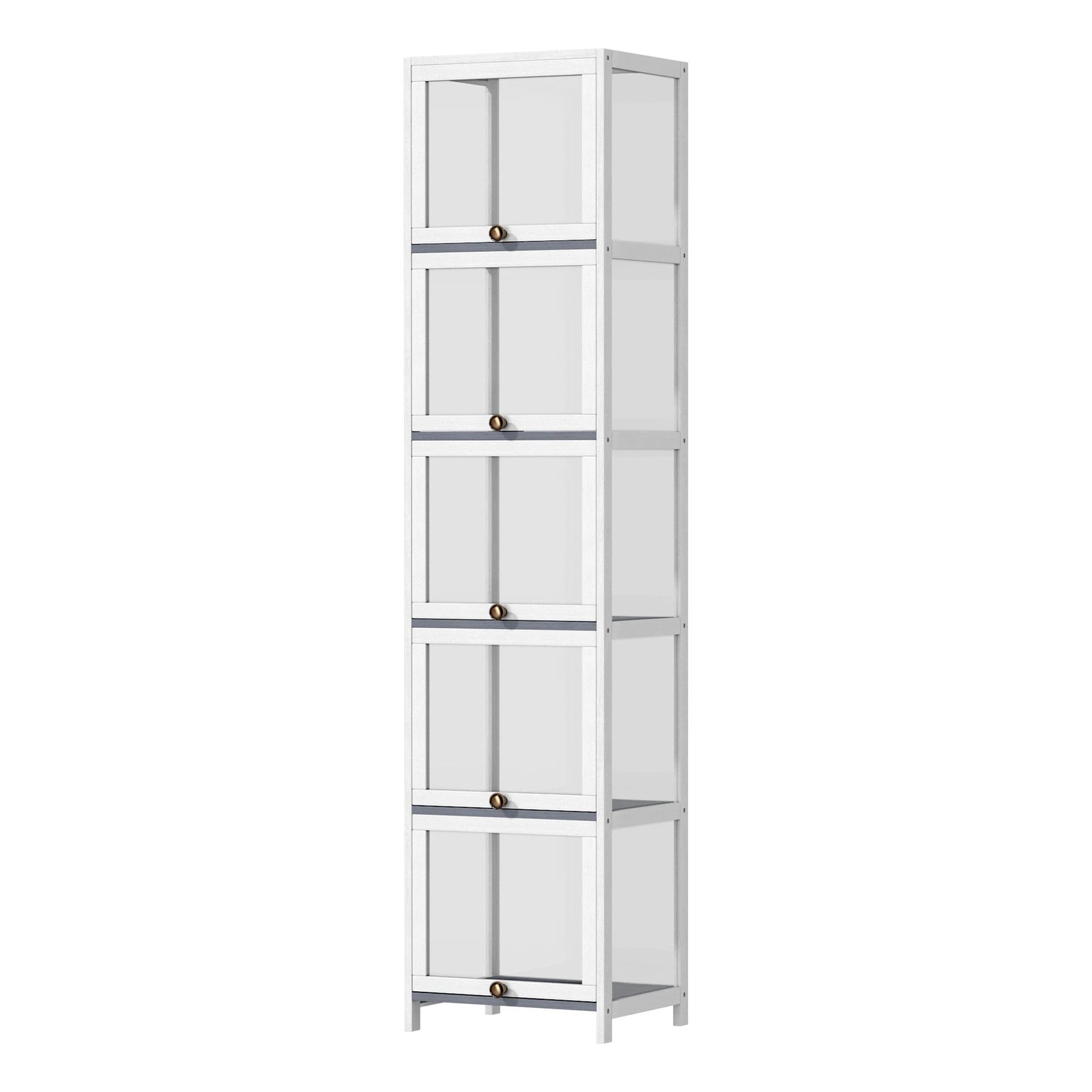 1 Oikiture Display Cabinet Slim Storage 5-tier Shelves Clear Bookcase Rack
 - White, 1 of 9