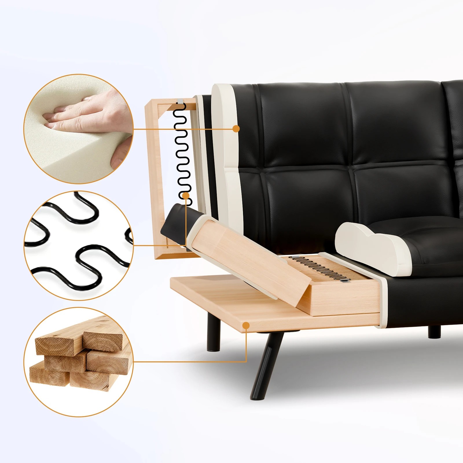 5 Alfordson Sofa Bed Couch 3 Seater Recliner Lounge - Black, 5 of 9