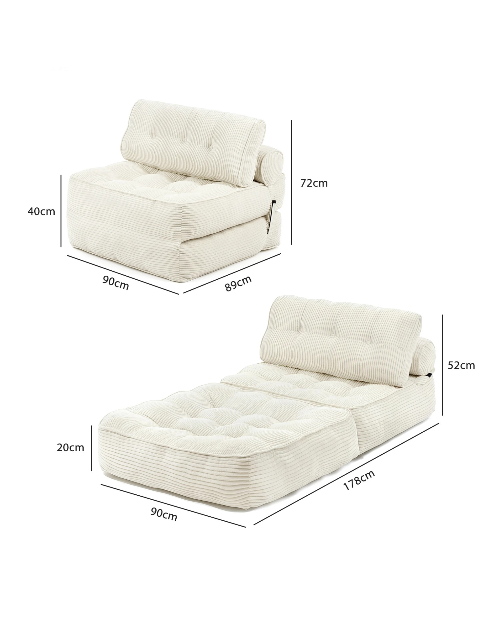 2 Advwin 3-in-1 Floor Folding Sofa Bed Convertible Sleeper Chair w/ Pillow Single Corduroy Lazy Sofa Couch Mattress, 2 of 8