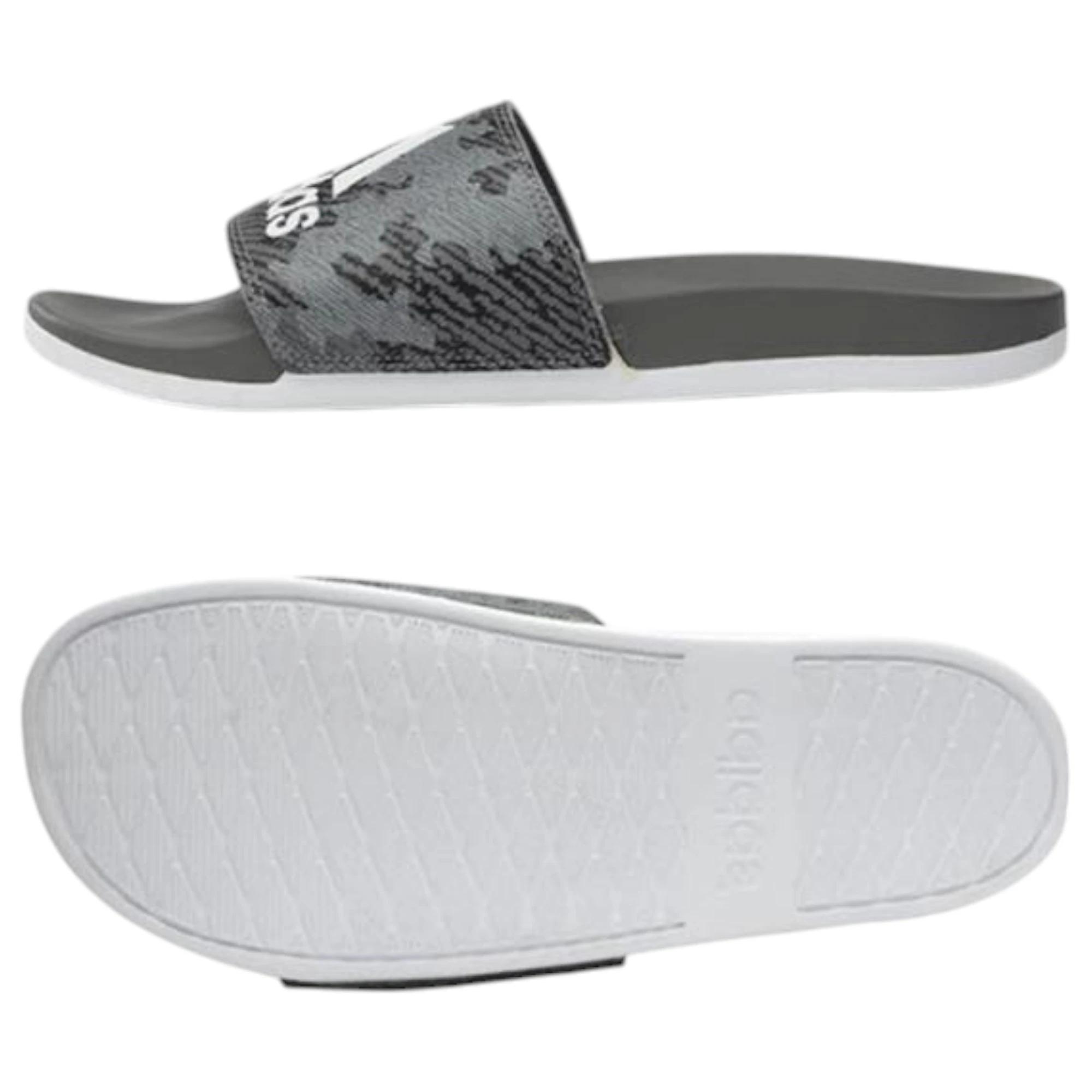 2 Adidas Mens Grey/White Adilette Comfort Sandals Slides GREY/WHITE/GREY, 2 of 3