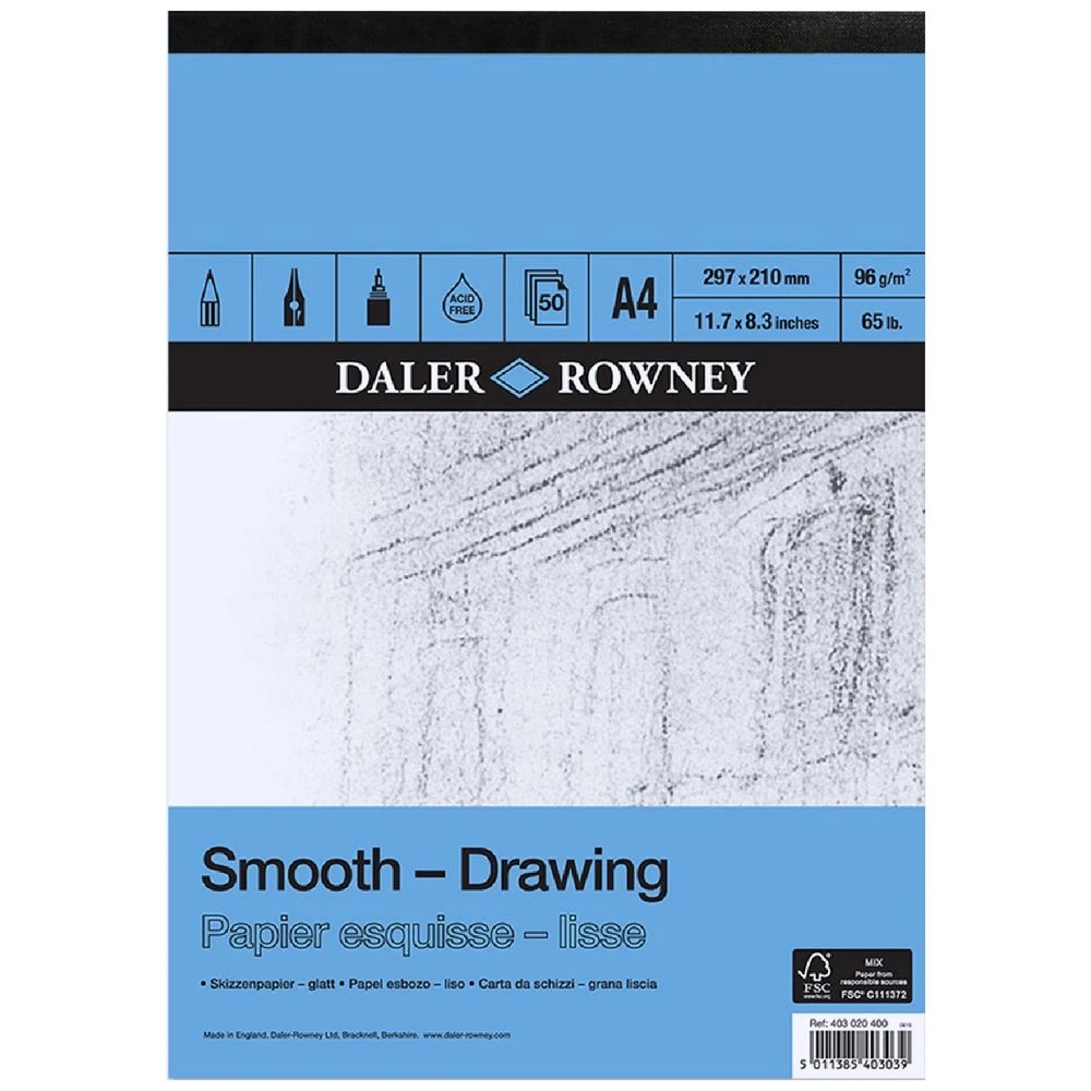 1 Daler-Rowney Smooth Drawing Pad 96gsm 50 Sheets A4, 1 of 1