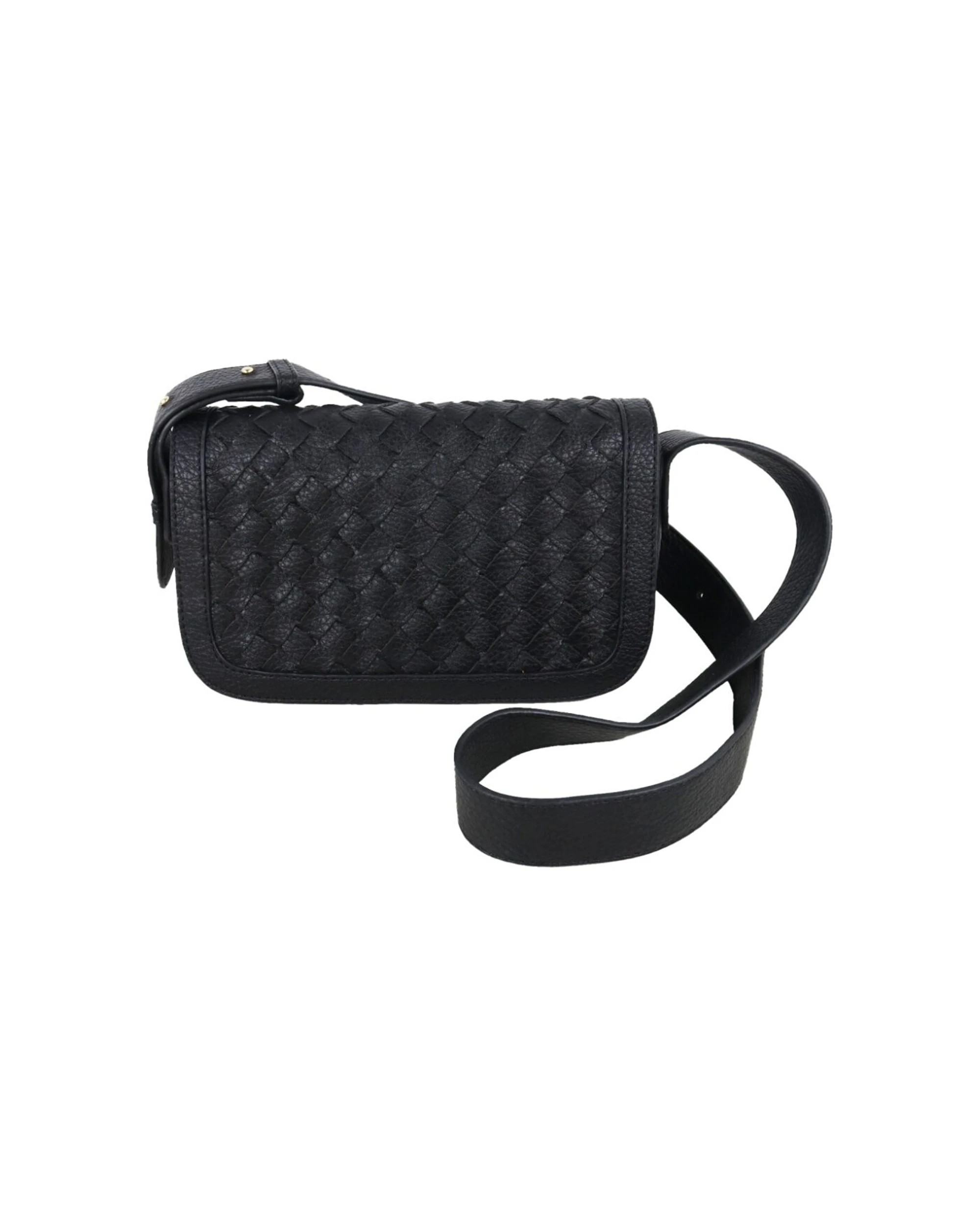 3 Wicked Sista Sierra Woven Handbag Crossbody Adjustable Strap Button Flap - Black, 3 of 3