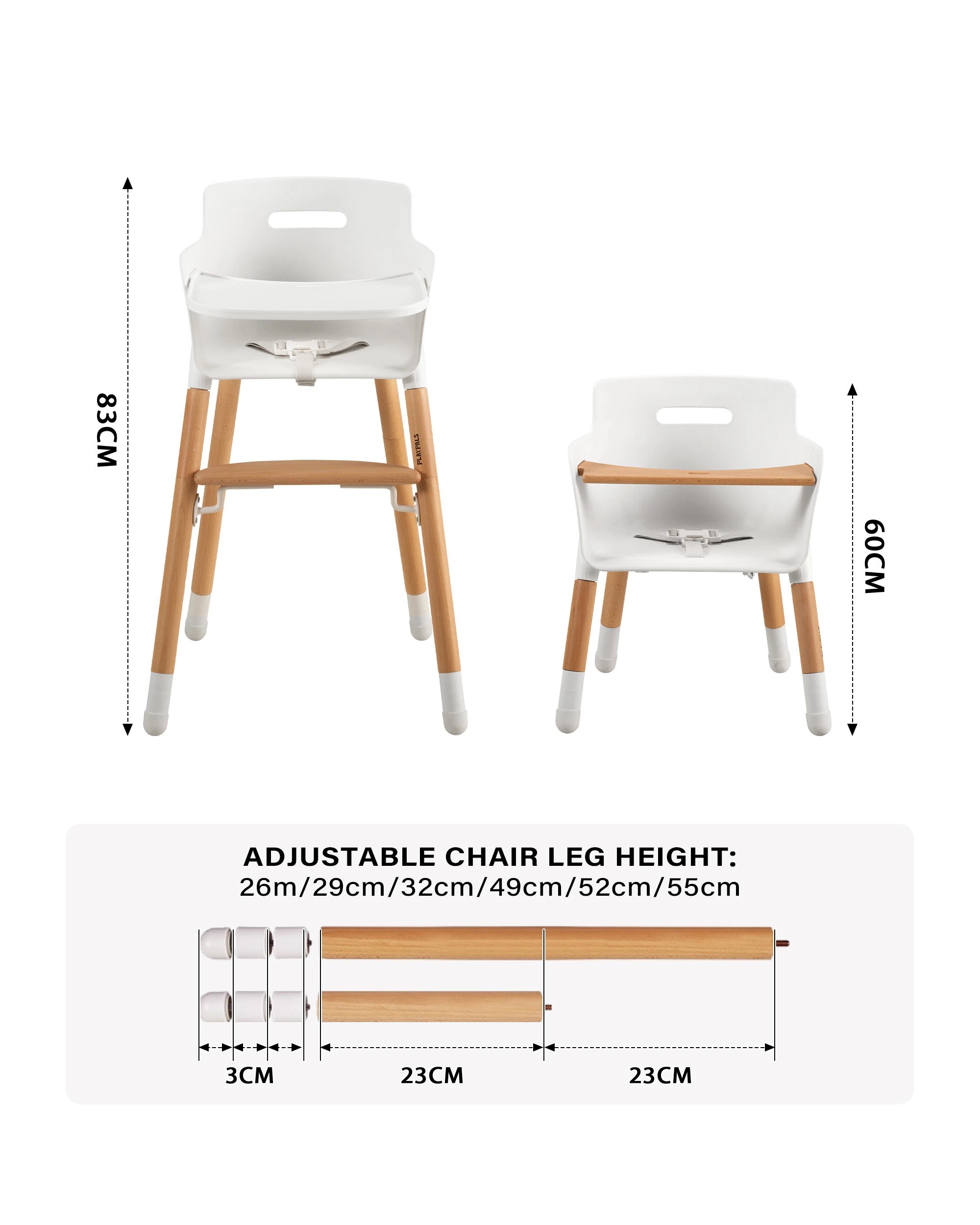 9 PlayPals Baby High Chair Wood Feeding Chairs 2 Height Modes Adjustable Footrest, 9 of 9