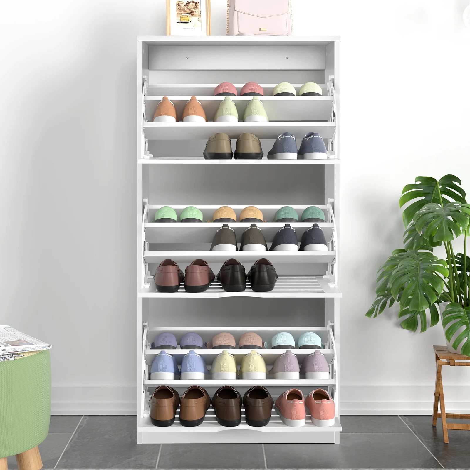 8 Alfordson 2x Shoe Cabinet Organiser Storage Rack Flip Drawers 90 Pairs - White, 8 of 10