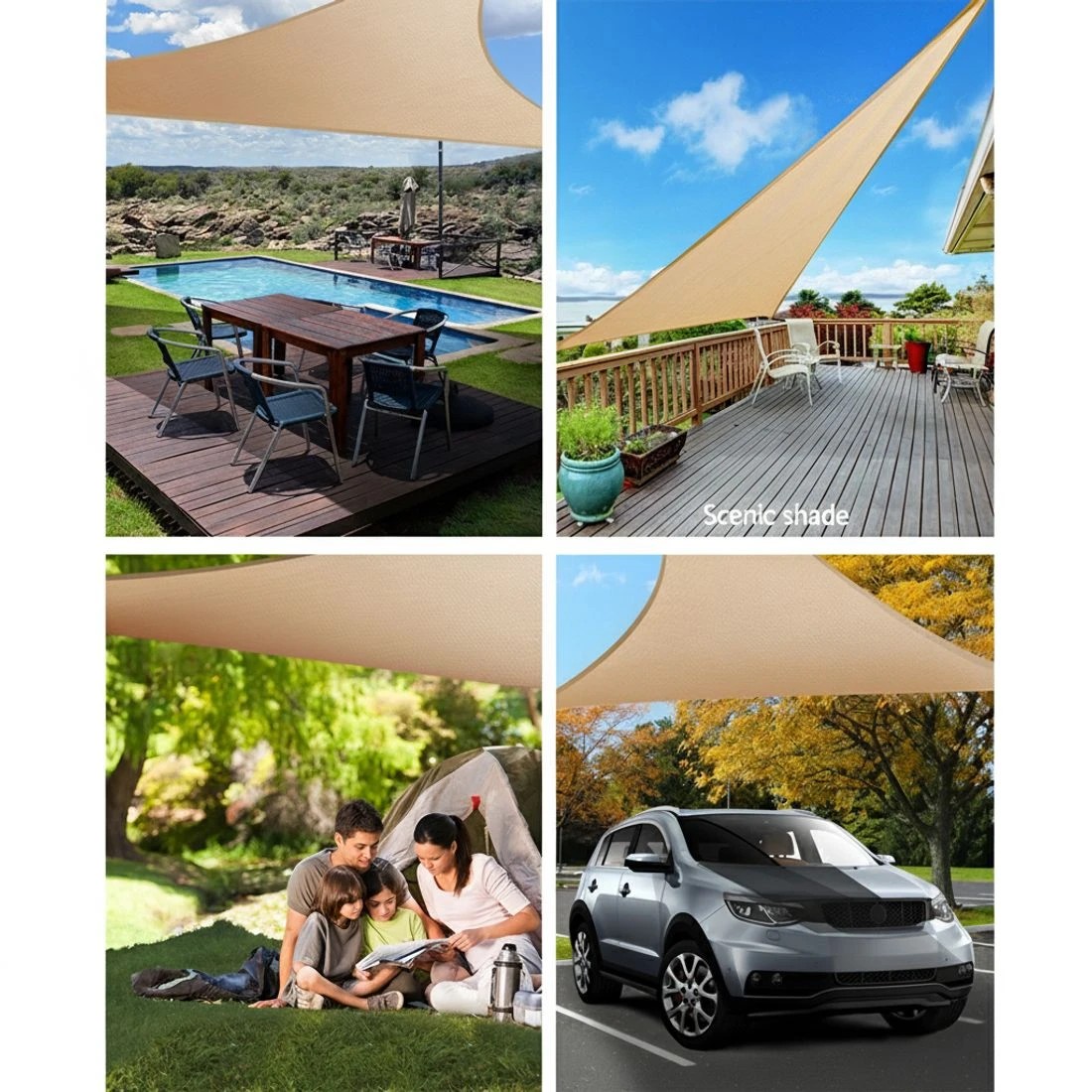 2 Instahut Waterproof Shade Sail 5x5x5m Triangle Sand 95% Shade Cloth - Natural, 2 of 4