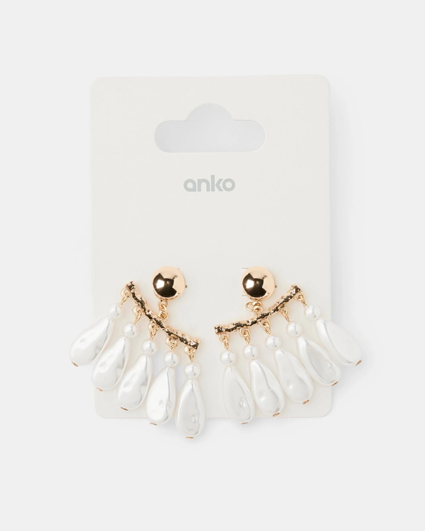 4 Curtain Faux Pearl Earrings - Gold Tone and White, 4 of 4