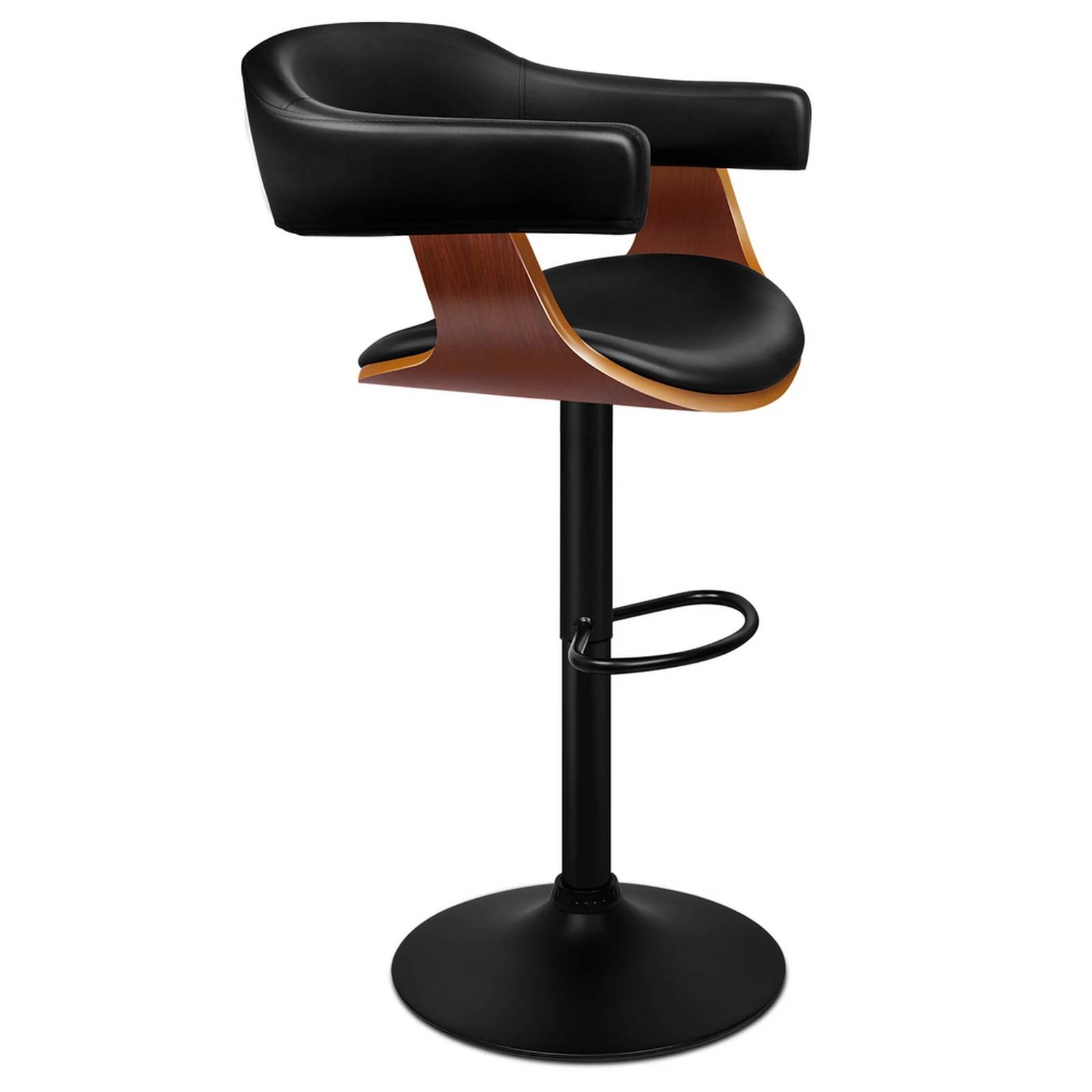 1 Alfordson 1x Bar Stool Joan Kitchen Swivel Chair Wooden Leather Gas Lift - Black, 1 of 9
