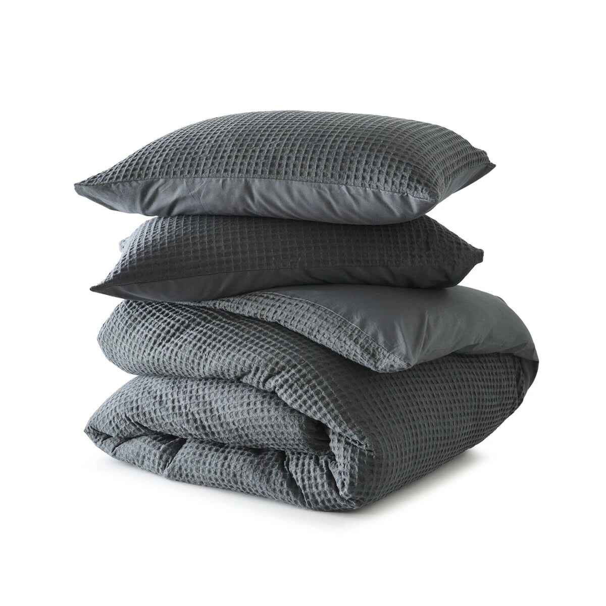 5 Waffle Cotton Quilt Cover Set - King Bed, Charcoal, 5 of 6