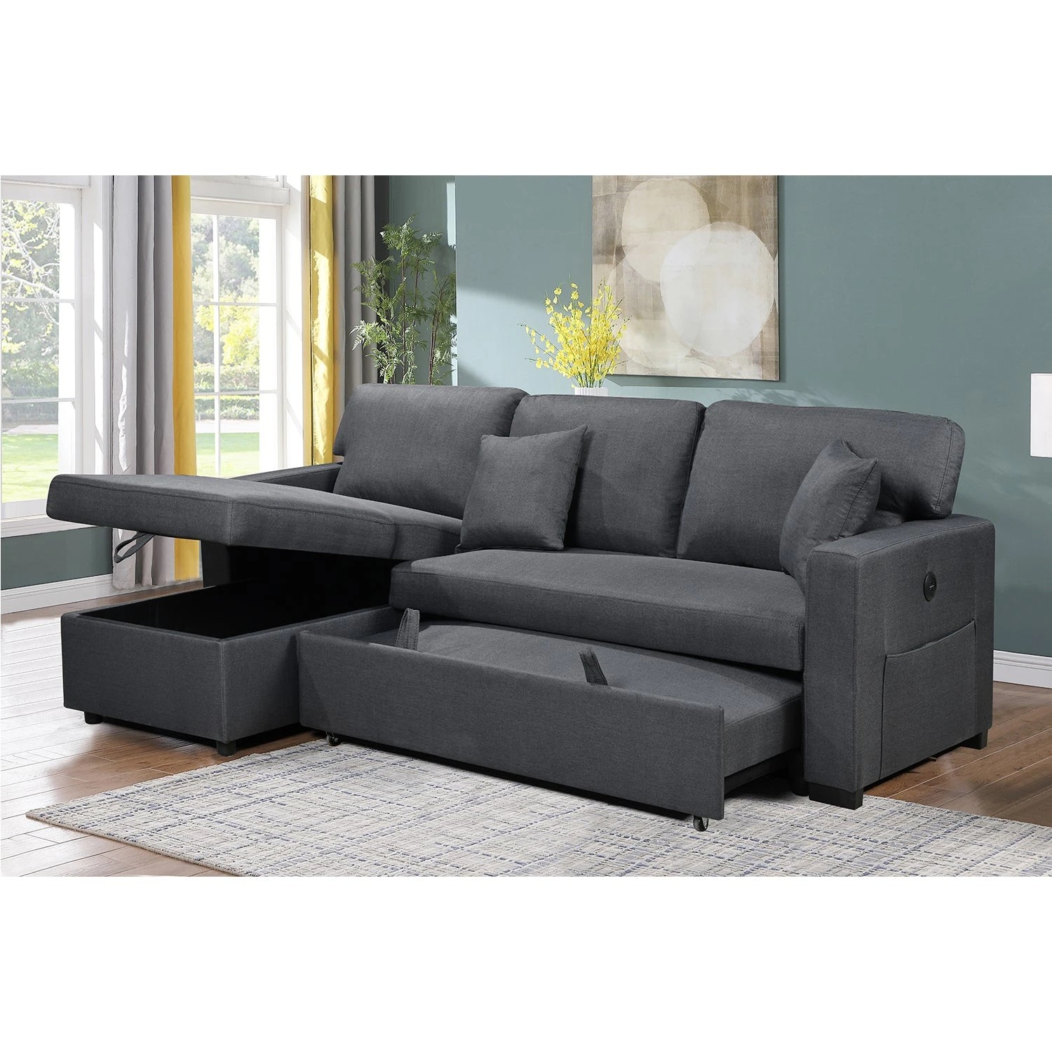 5 Foret 3 Seater Modular Sofa Bed Corner Lounge Pullout Storage Usb Charcoal, 5 of 9