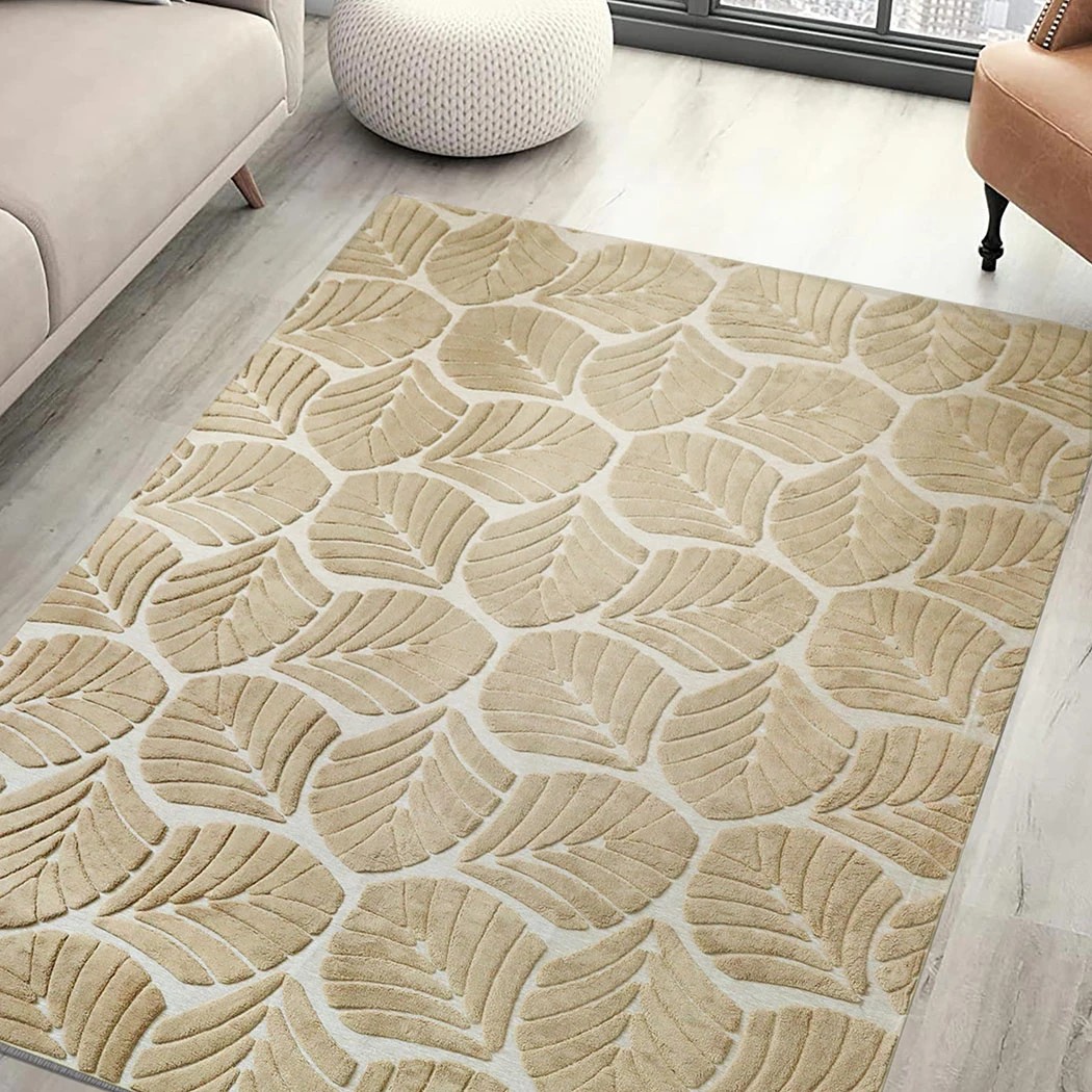 8 Marlow Machine Washable Floor Rug High-Low Textured Golden Leaf, 8 of 8