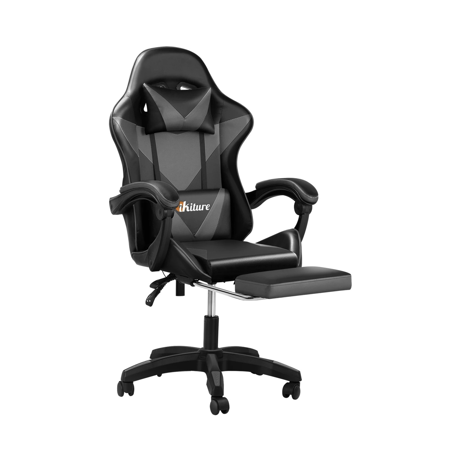 1 Oikiture Gaming Chair Massage Racing Recliner Office PU Leather with Footrest - Multi, 1 of 6