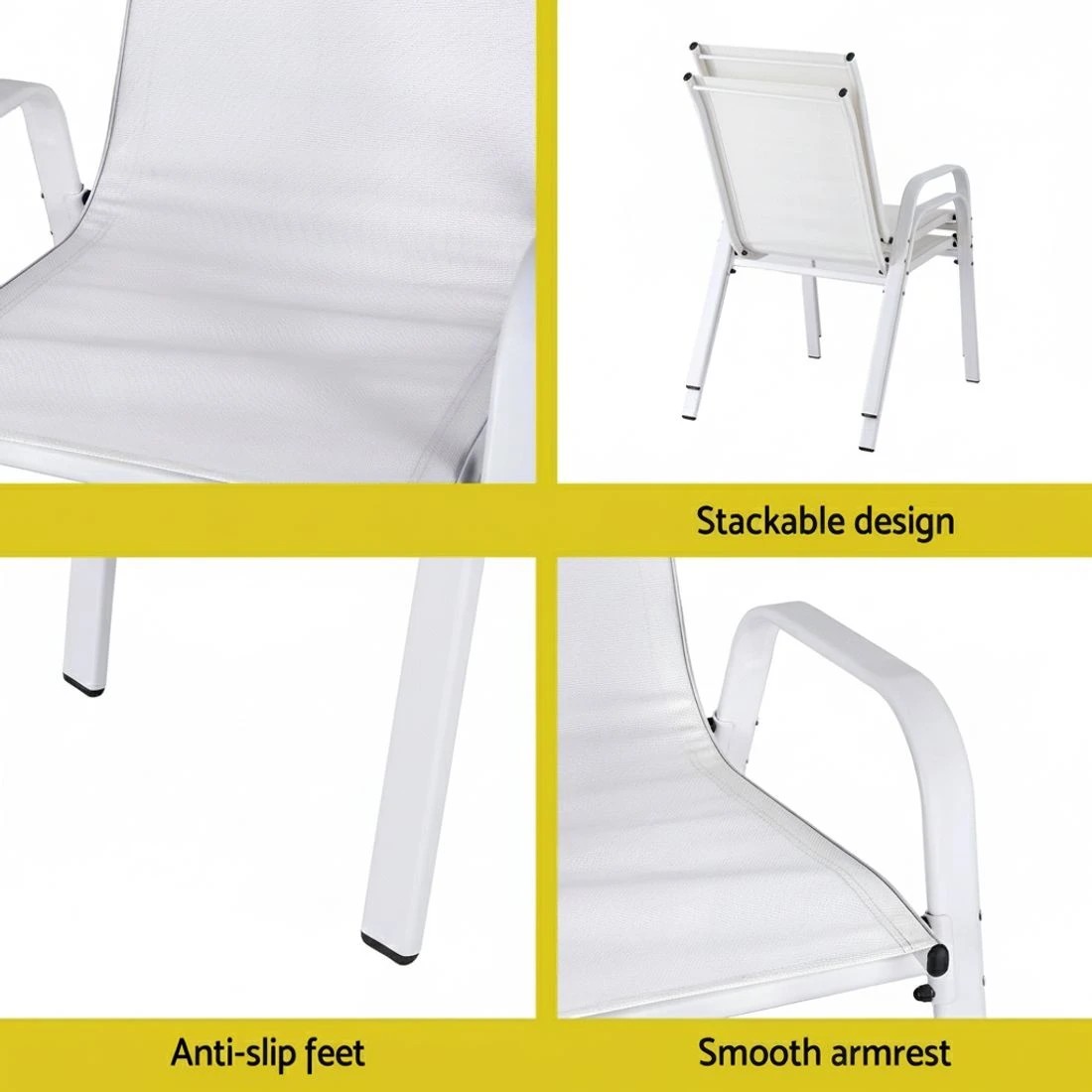 5 Gardeon 4PC Outdoor Dining Chairs Stackable Lounge Chair Patio Furniture - White, 5 of 5