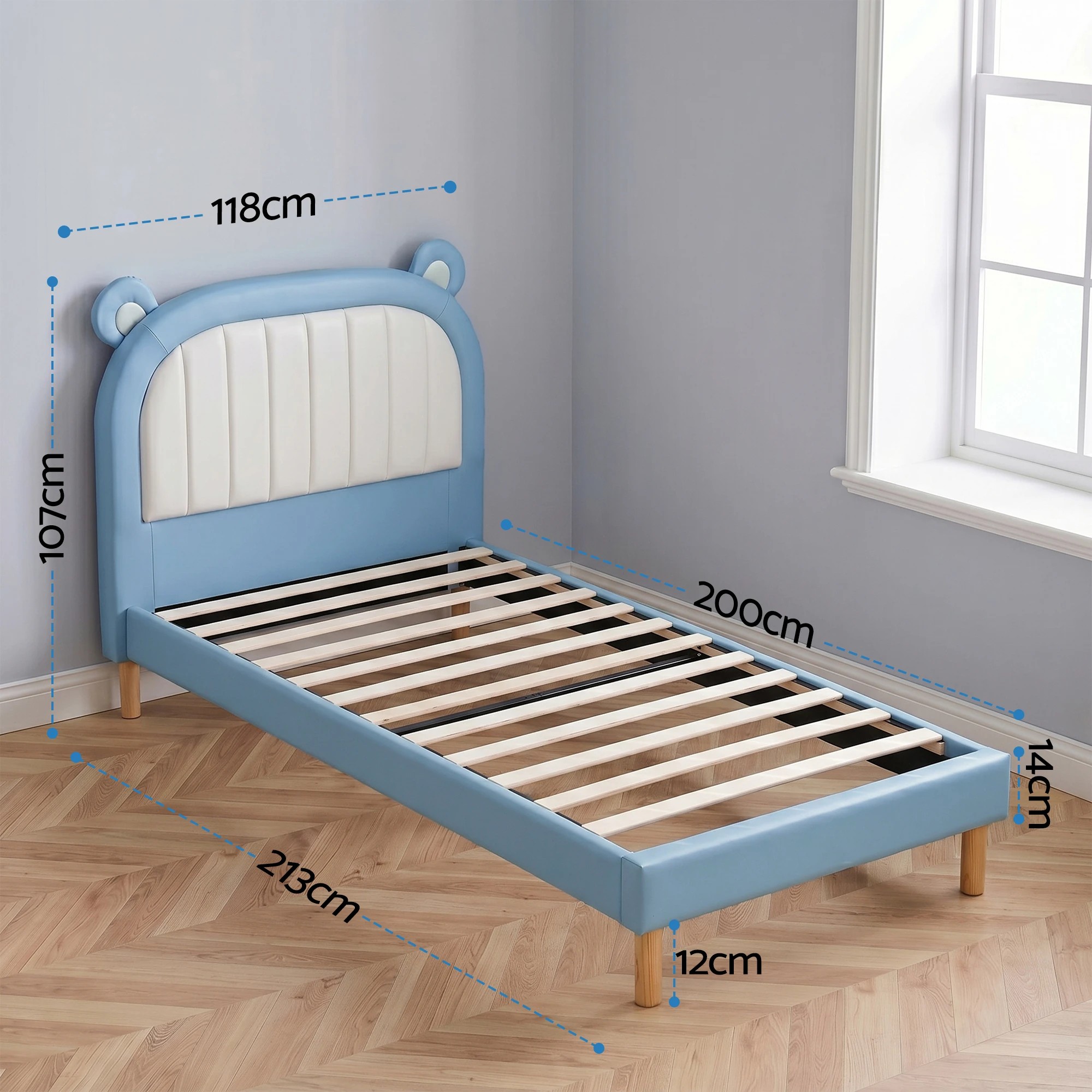 2 Artiss Kids King Single Bed Frame Upholstered Bear Headboard Boys Bed - Multi, 2 of 8