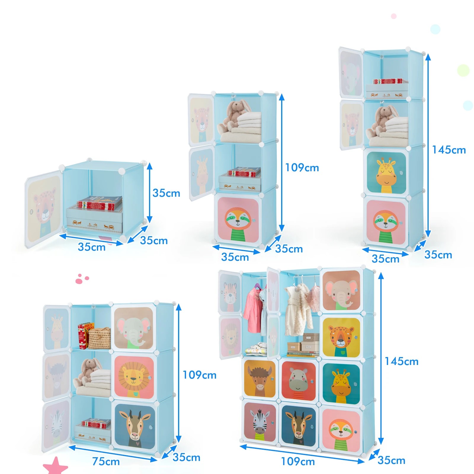 6 Costway 12-Cube Kids Wardrobe DIY Armoire Closet - Blue, 6 of 6