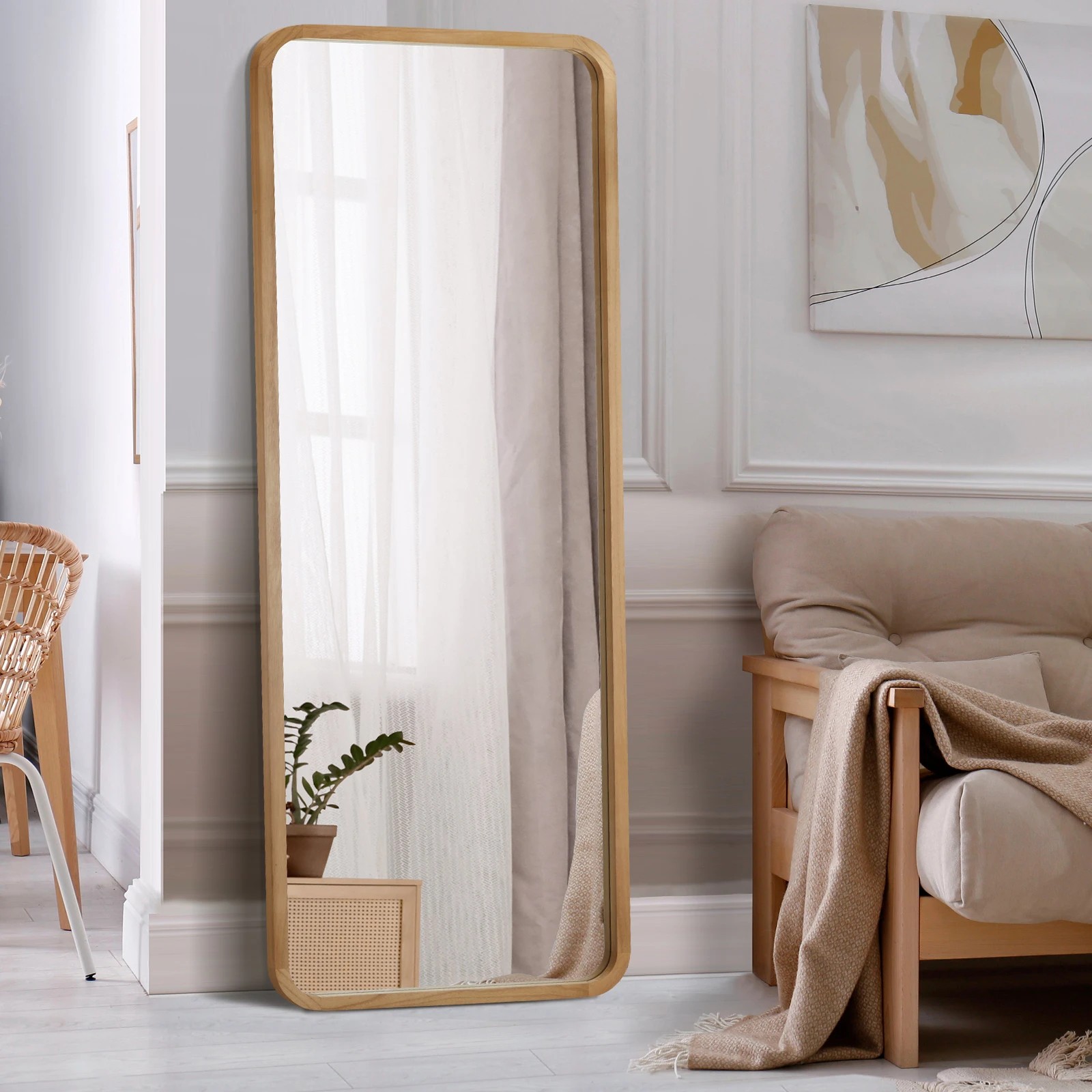 2 Oikiture Wooden Full Length Mirror 180x70cm Rectangle Dressing Floor Mirrors
 - Natural, 2 of 9