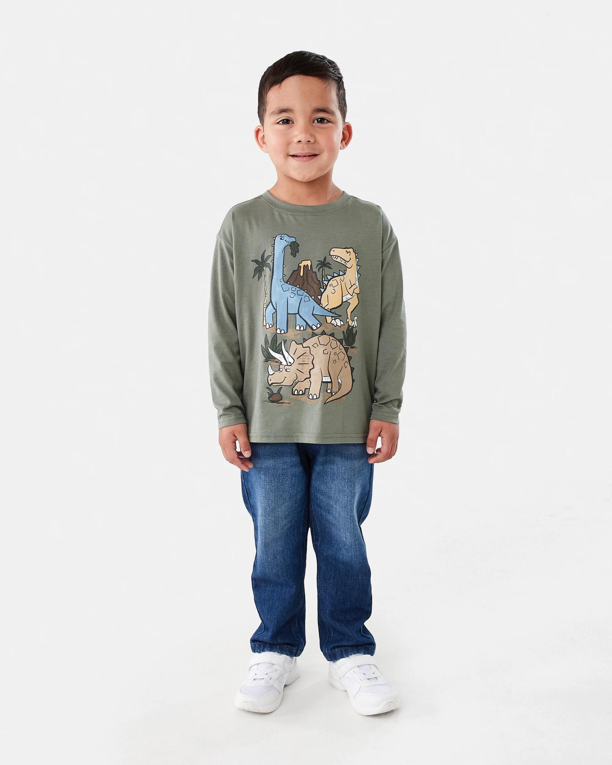 7 Long Sleeve Print T-shirt Grn Dino, 7 of 8