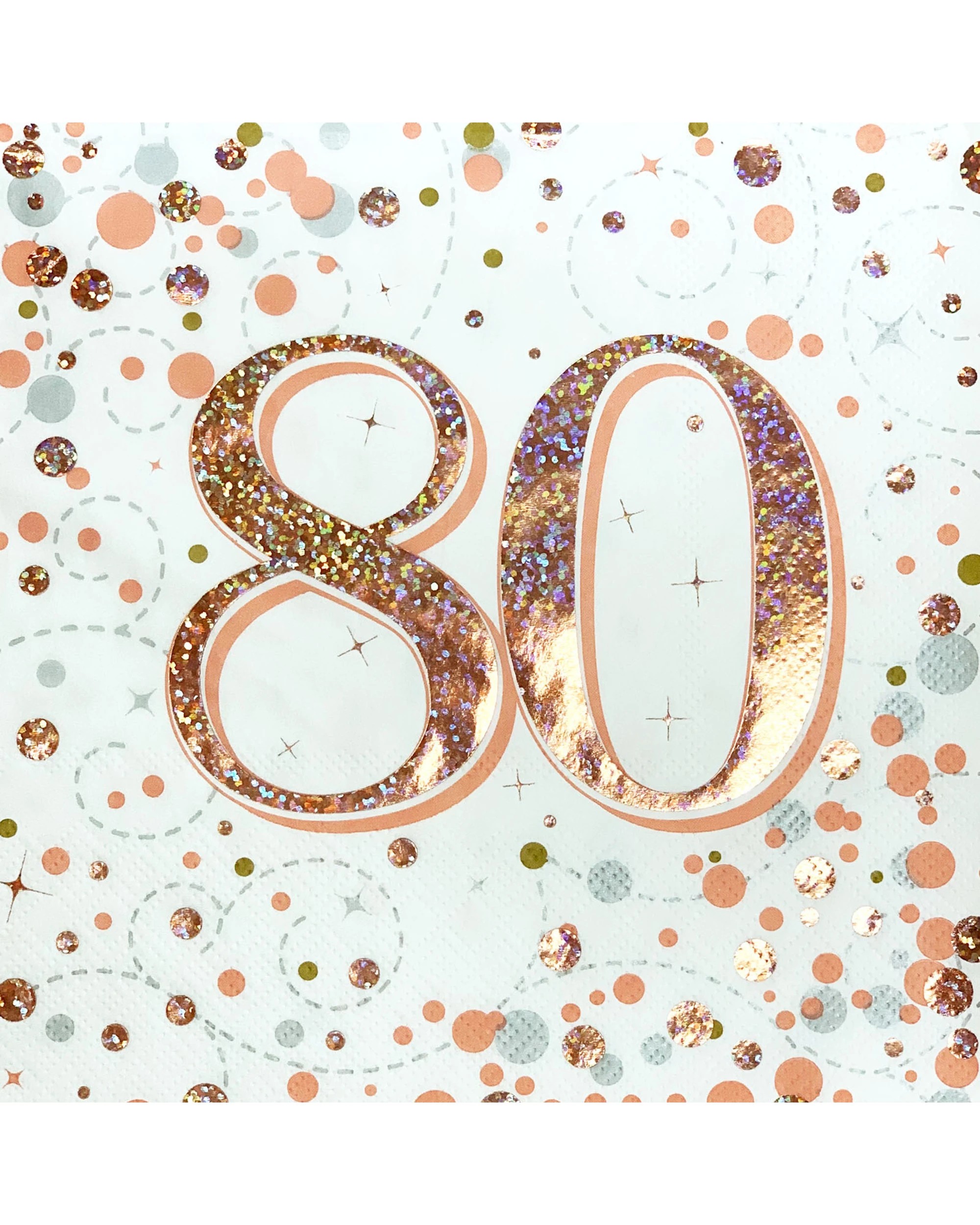 1 Alpen Sparkling Fizz Rose Gold 80th Holographic Large Napkins Serviettes Pack of 16, 1 of 1