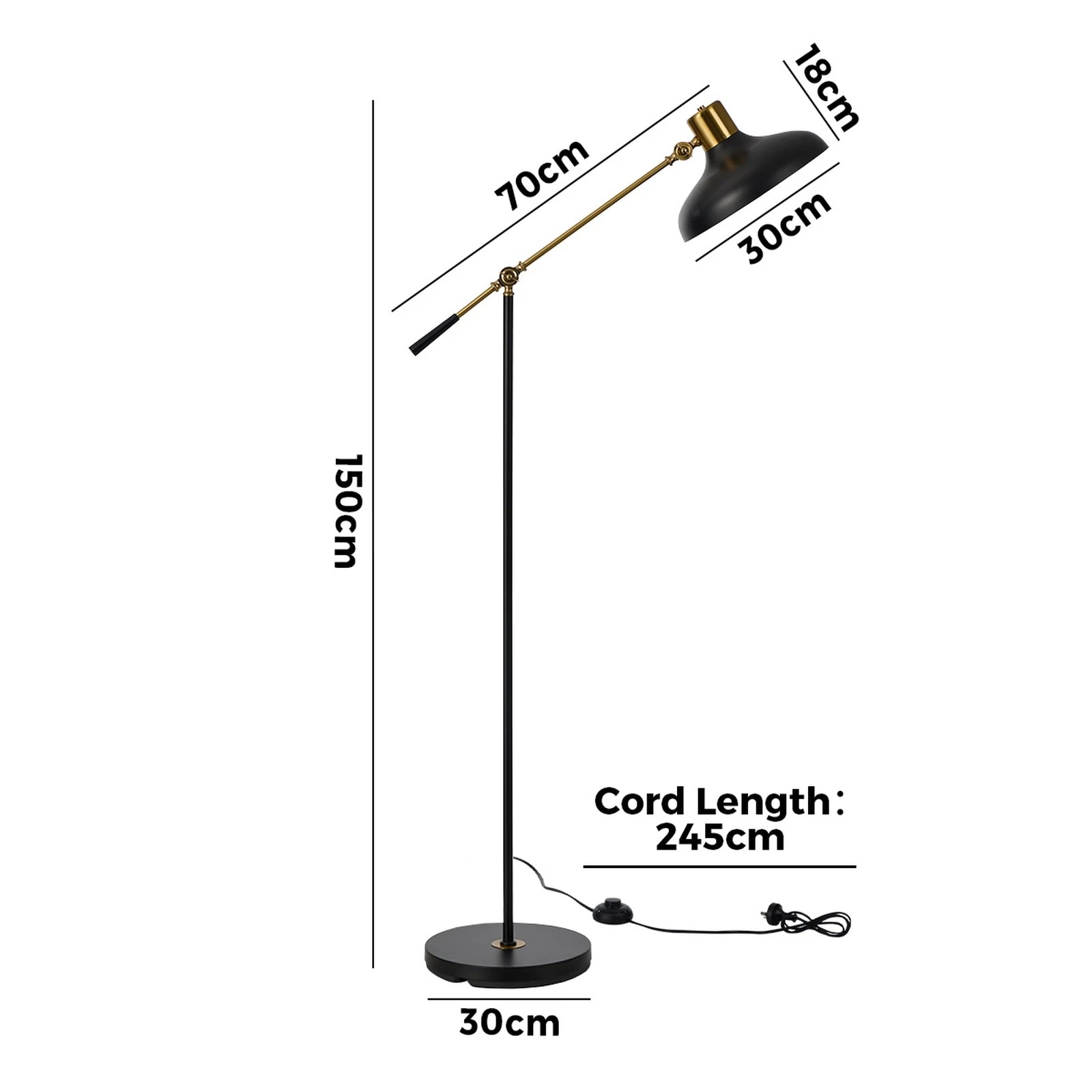 2 Oikiture Floor Lamps Adjustable Height Standing Metal Frame - Black, 2 of 10