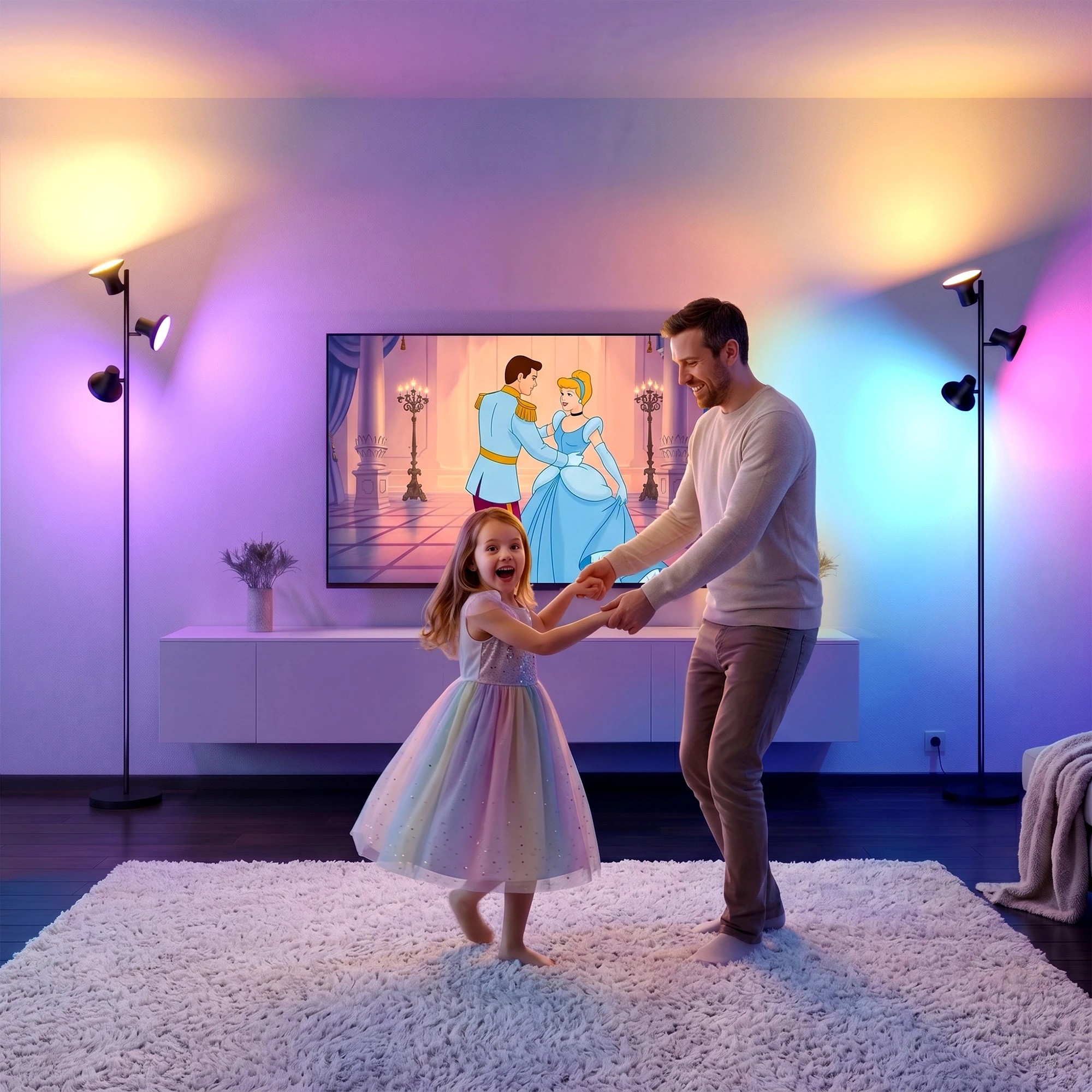 5 Artiss RGB Floor Lamp LED with 3 Swivel Lights Color Changing Lamp with Remote Stepless Dimmable - Black, 5 of 9