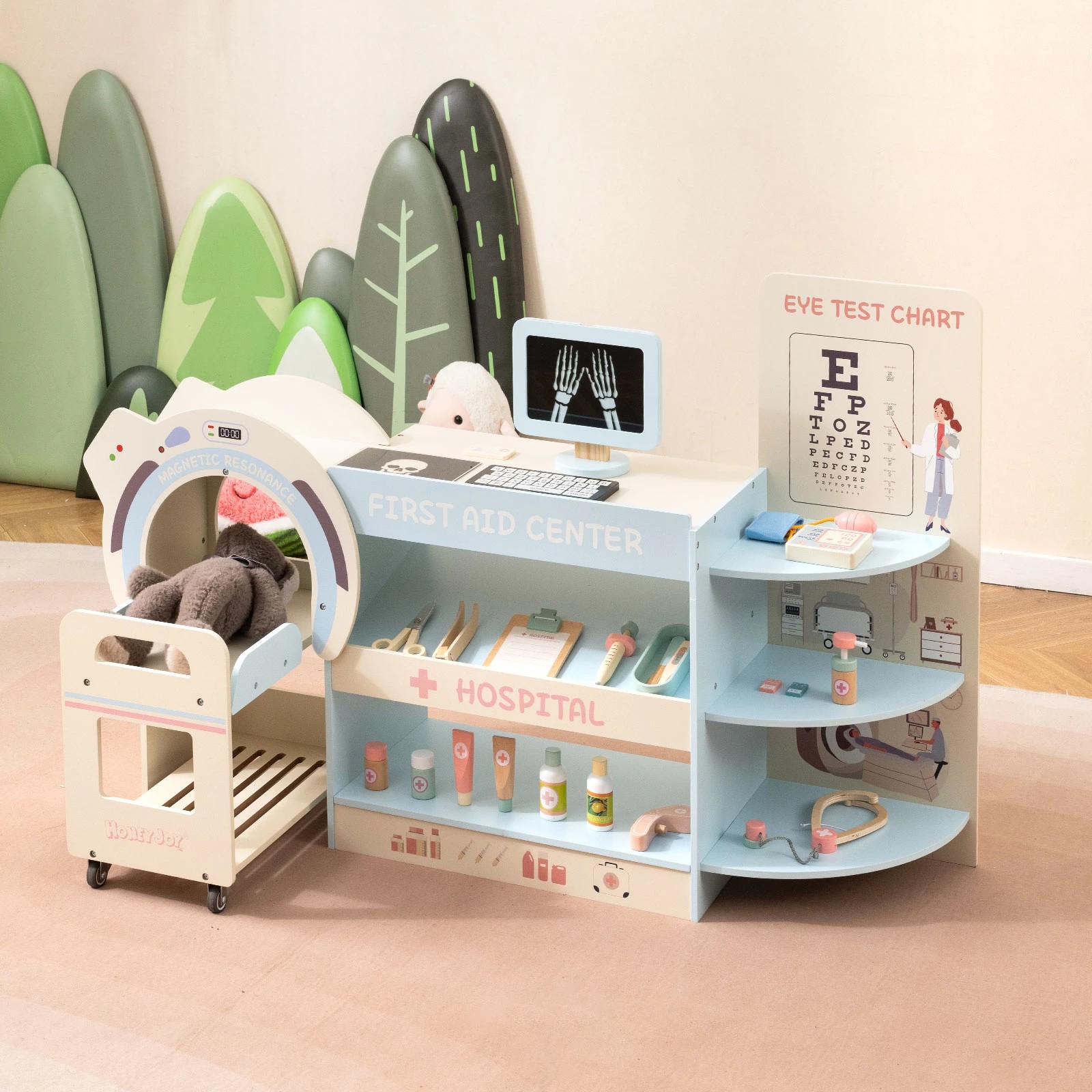 2 Costway Wooden Doctor Play Set Pretend Hospital Office Medical Center Kit - Blue, 2 of 3