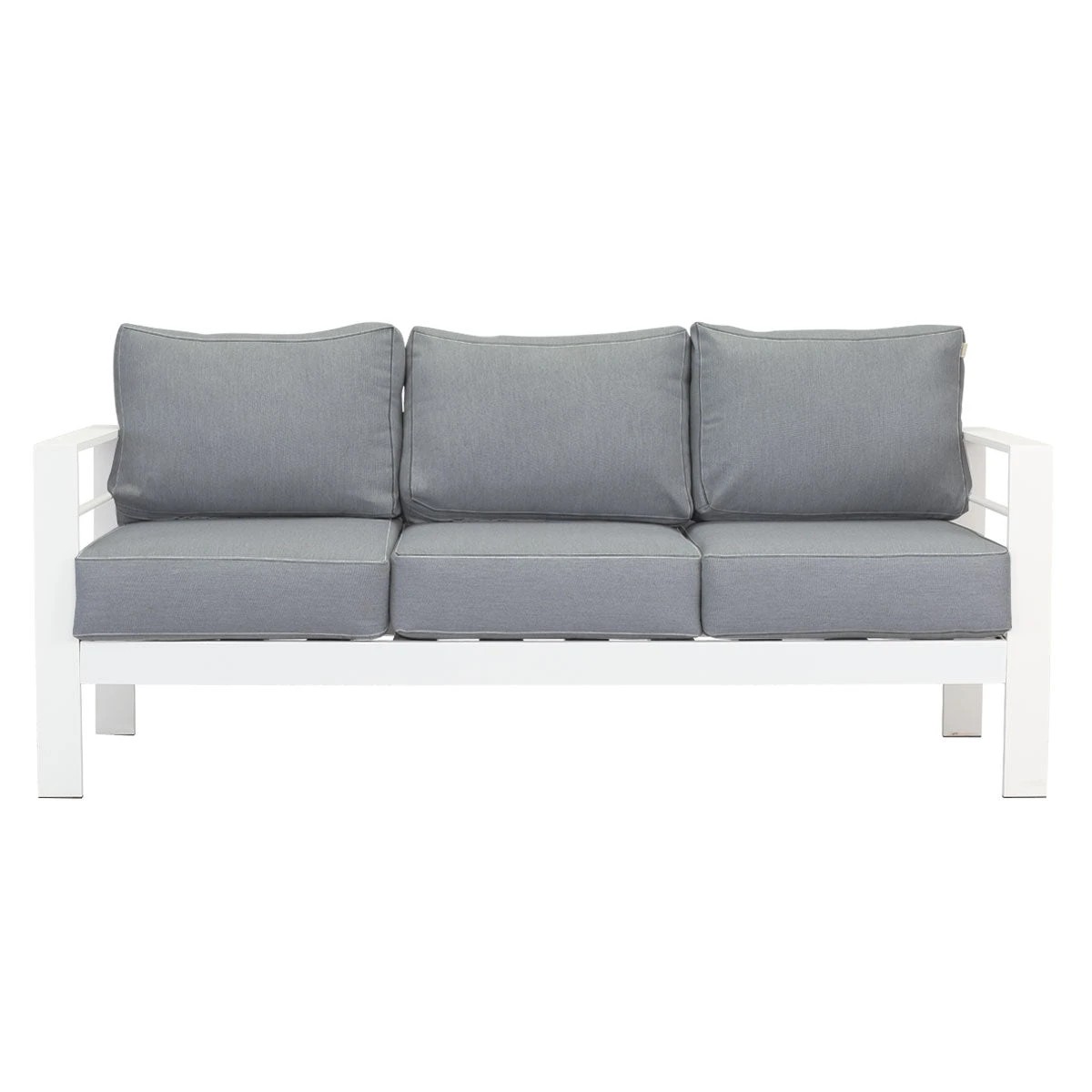 1 Moda Living Paris 3 Seater White Aluminium Outdoor Sofa Lounge with Arms - Grey Cushion - White, 1 of 5