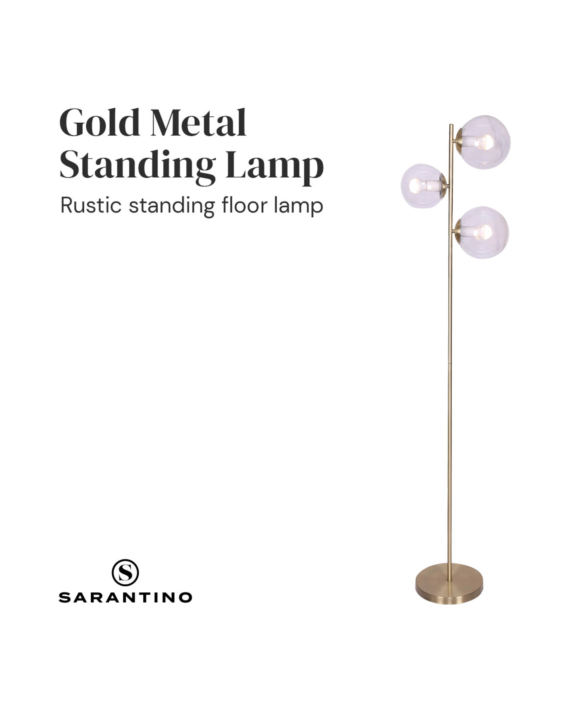 7 Sarantino 3-Light Gold Metal Floor Lamp with Glass Shades, 7 of 10