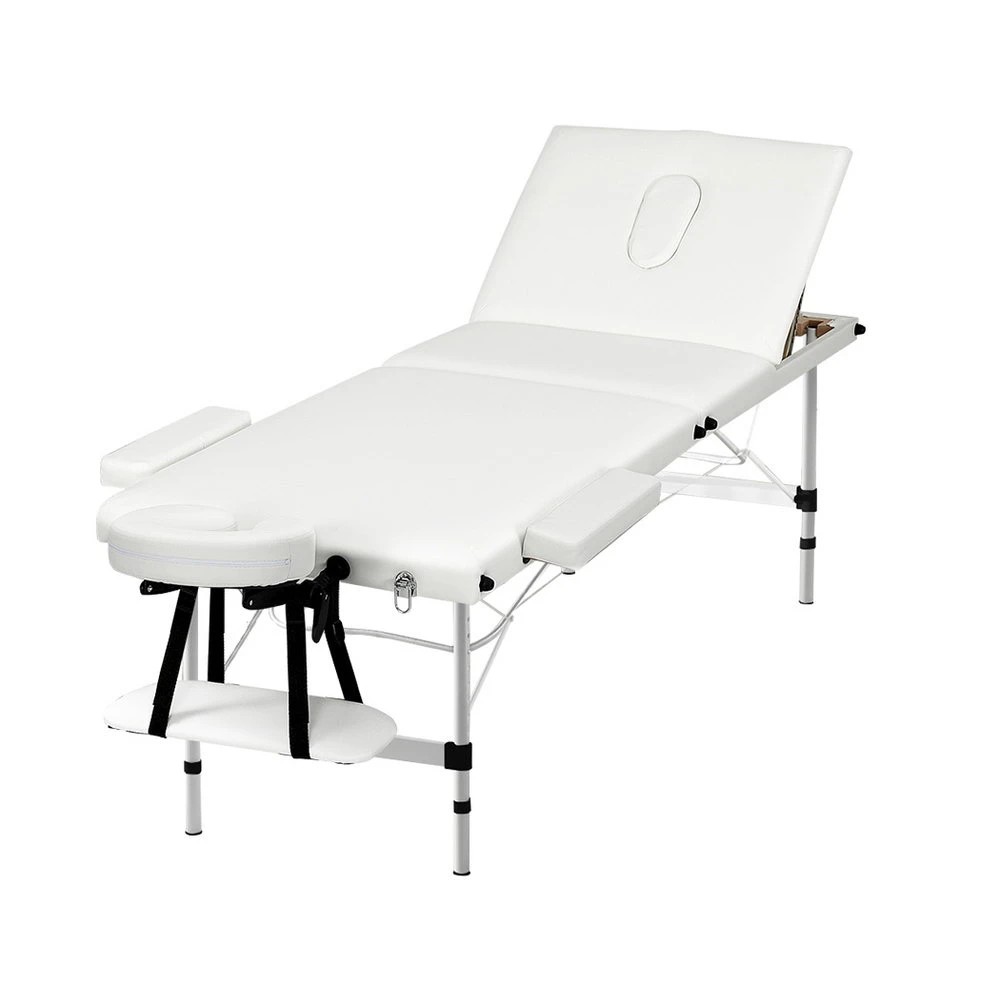 1 Zenses Massage Table 65cm Portable 3 Fold Aluminium Beauty Bed - White, 1 of 6
