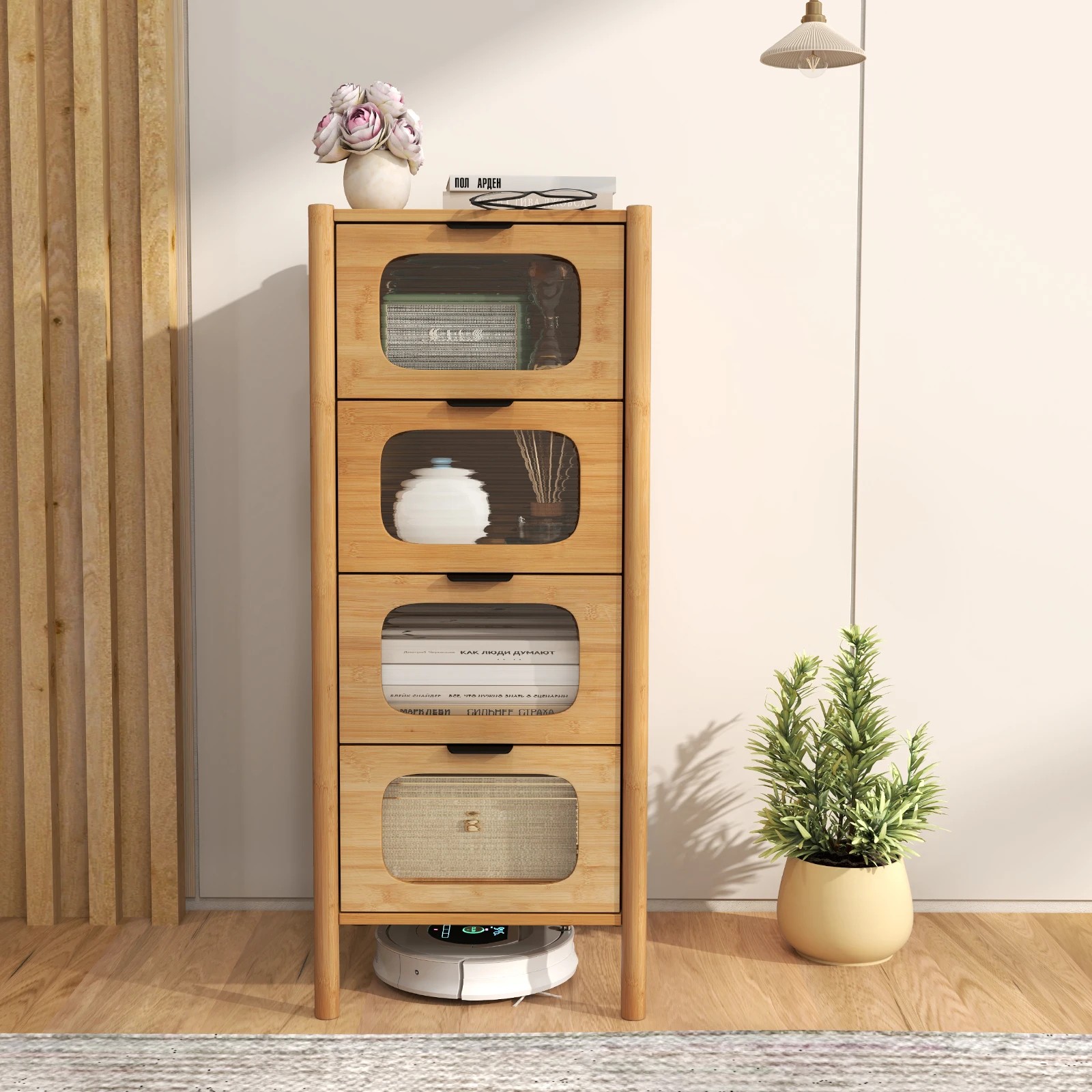 2 Costway 4-Drawer Chest of Drawers Bamboo Storage Cabinet Modern Dresser Nightstand - Natural, 2 of 4