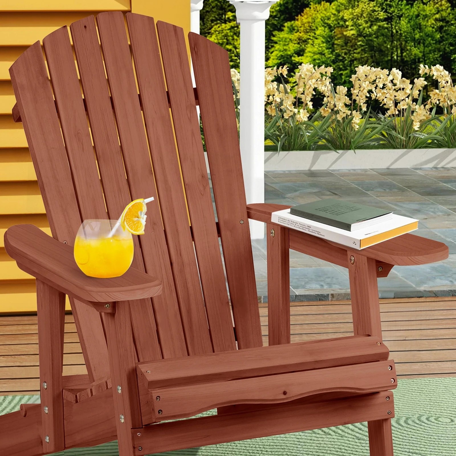 6 Alfordson Adirondack Chairs Table 3PCS Set Outdoor Furniture w/ Ottoman - Brown, 6 of 10