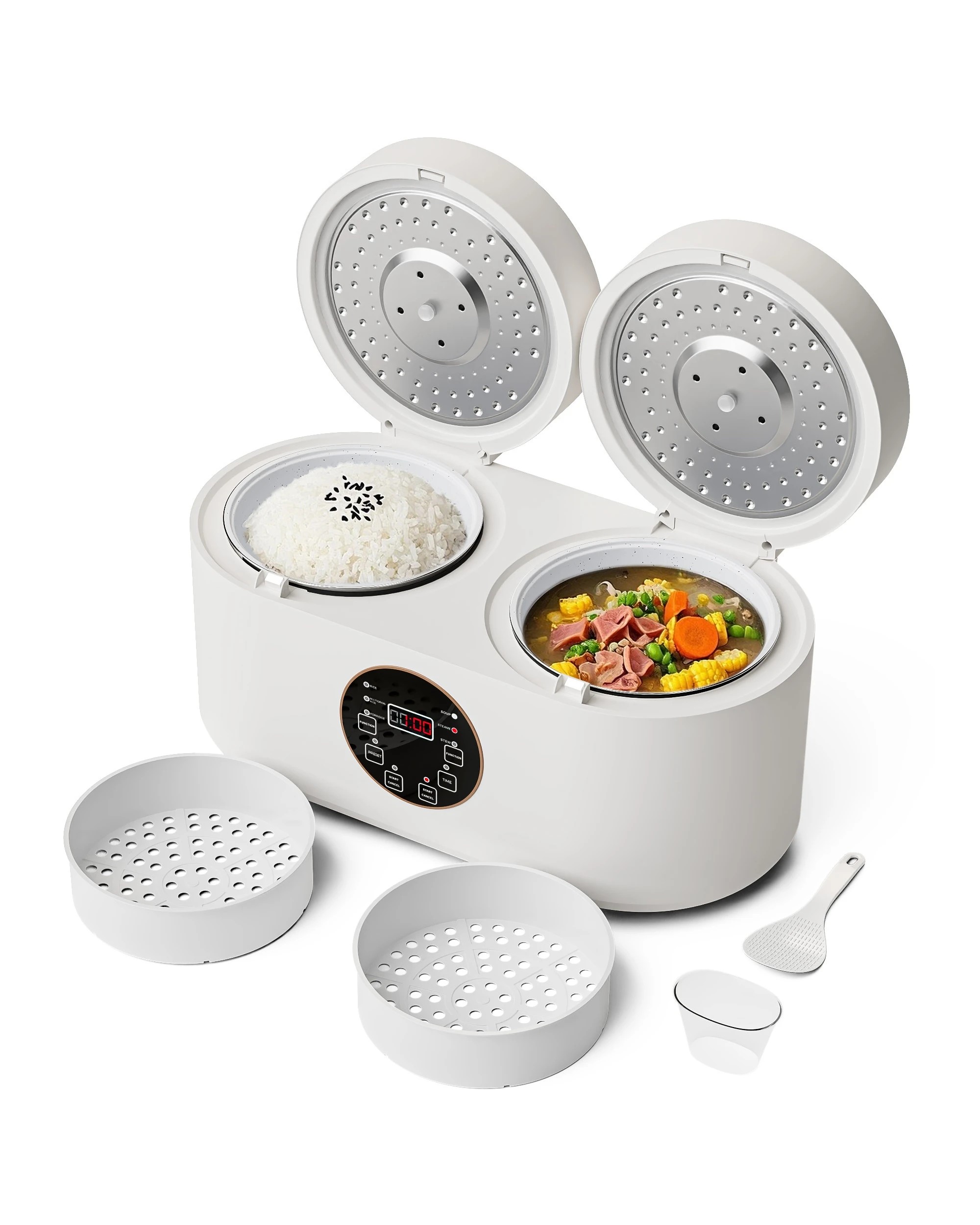 1 Advwin Dual-pot Electric Rice Cooker, 800w Multi-function Cooker With Steam Trays, Slow Cooker, 4l, 1 of 7