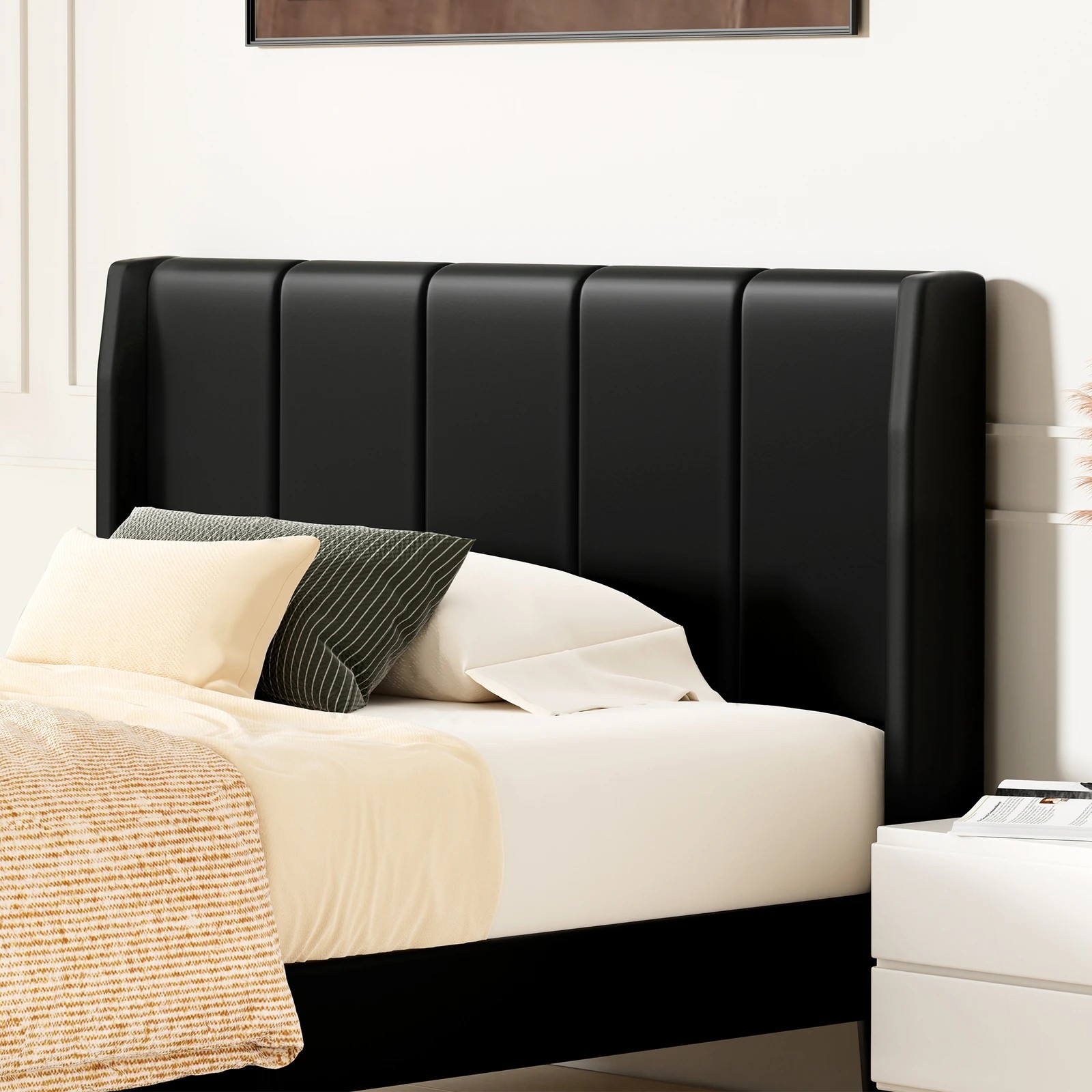 4 Alfordson Bed Frame King Single Tufted Headboard Base Leather Hundolf - Black, 4 of 10