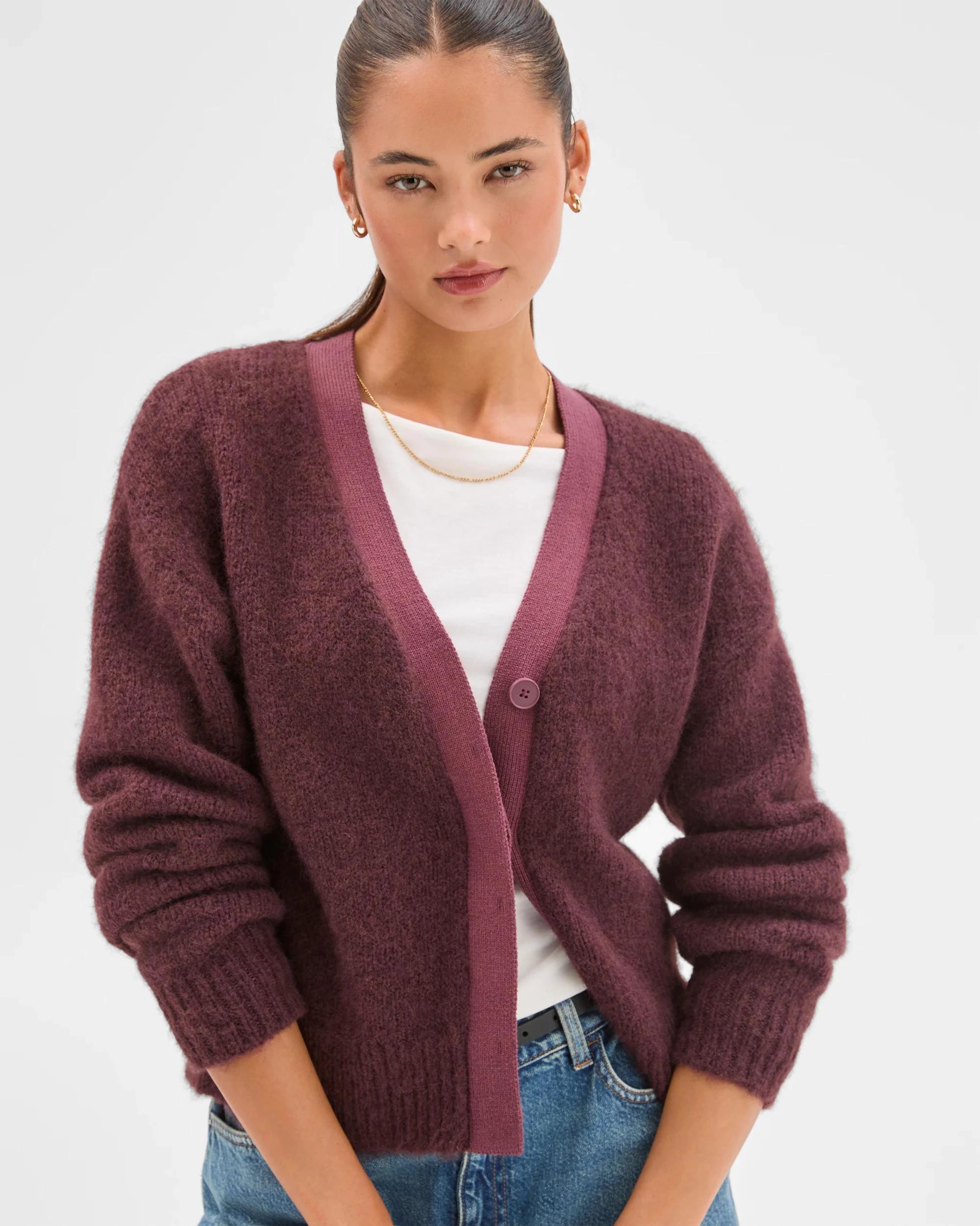 3 Lily Loves Contrast Bind Cardigan FUDGE, 3 of 8