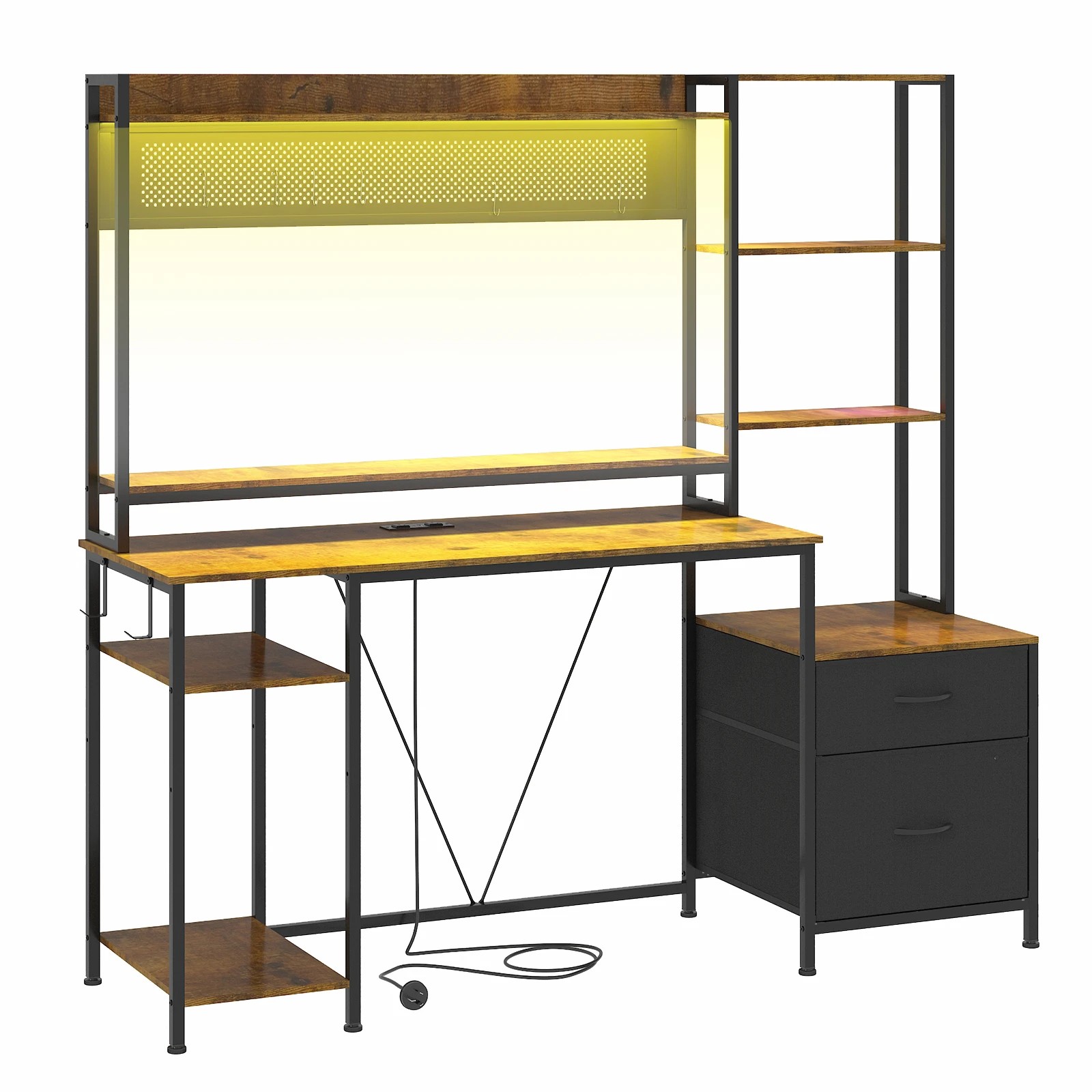 10 Advwin 165cm Reversible  Gaming Desk with LED Lights & Power Outlets - Brown, 10 of 10