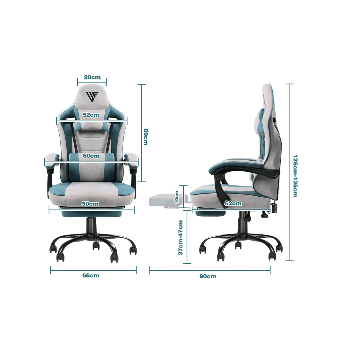 2 Advwin Gaming Chair With Footrest Linen Fabric Ergonomic Office Chair
 - Grey, 2 of 9