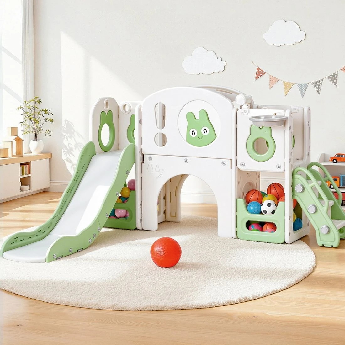 7 Keezi Kids Slide Swing Set Ball Hoop Rings Football Outdoor Toys - Multi, 7 of 7