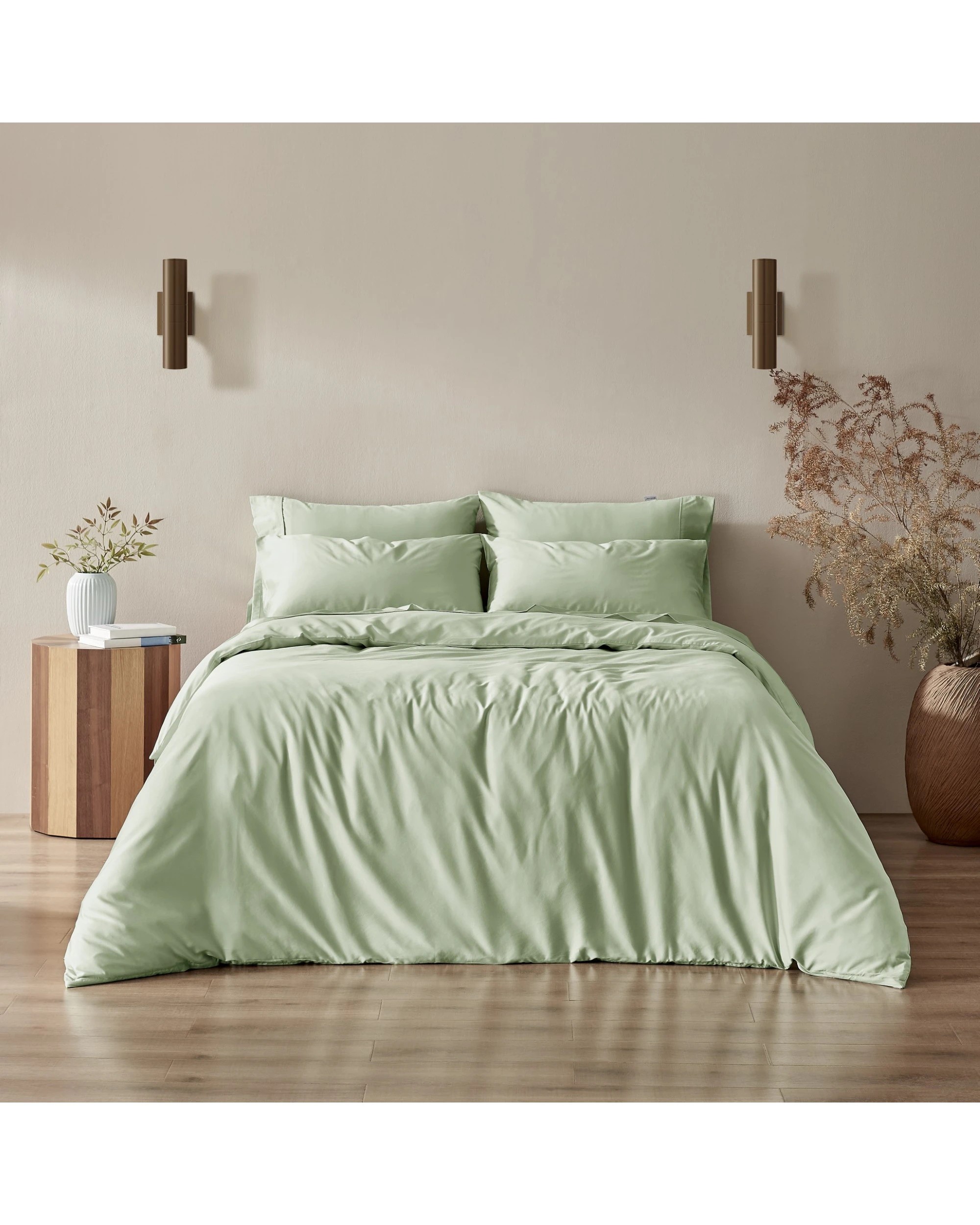 1 Serene 400TC Bamboo Cotton Sateen Quilt Cover Set - Queen Bed - Sage, 1 of 5