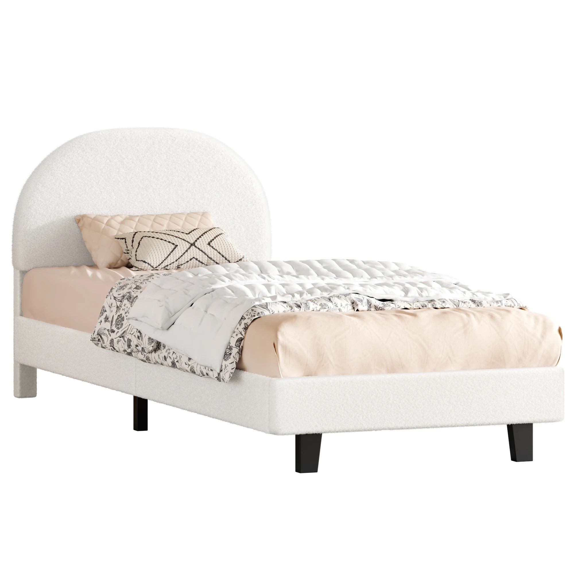 1 Alfordson Bed Frame Single Size Boucle Mattress Base Platform - White, 1 of 9