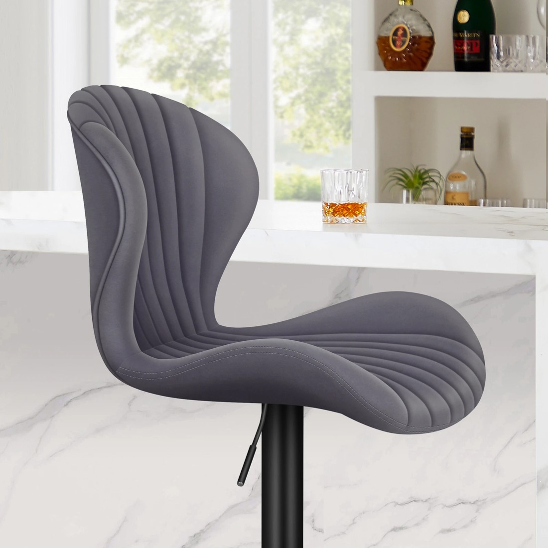 3 Alfordson 2x Bar Stools Gas Lift Air Leather Bar Chairs Kitchen Swivel - Grey, 3 of 9