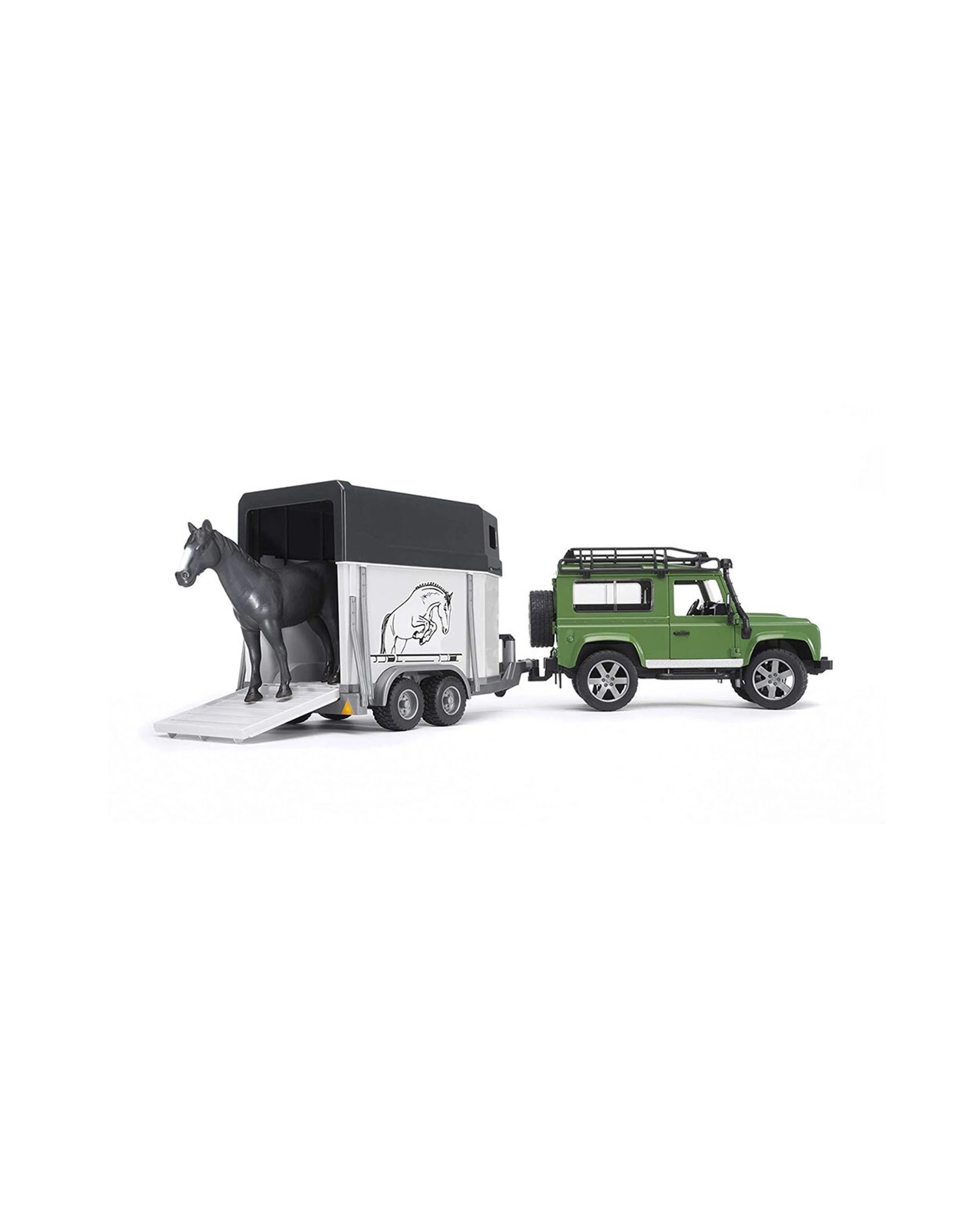 1 Bruder 1 16 Land Rover Defender Station Wagon Kids Toy With Horse Trailer - Green, 1 of 4
