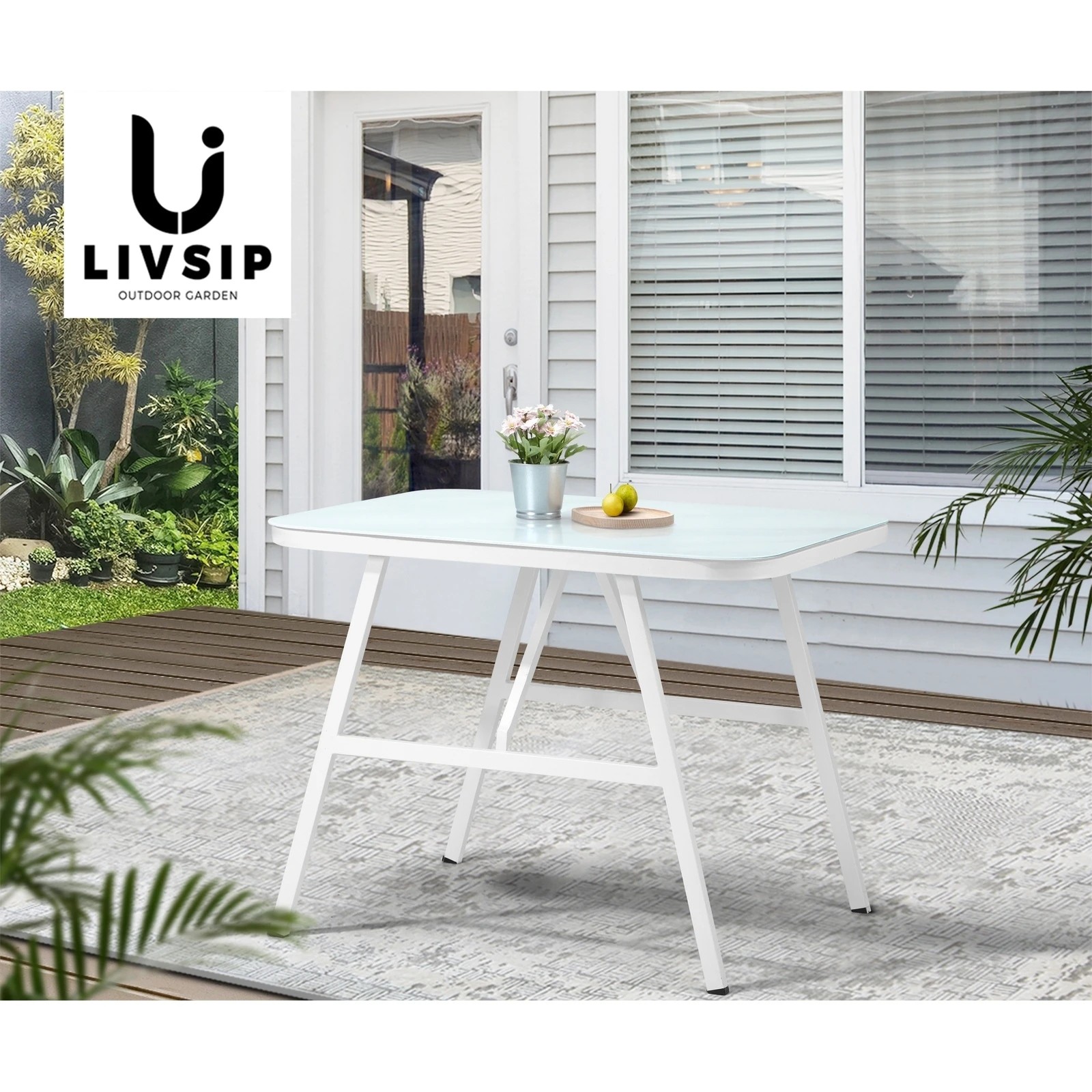 6 Livsip Outdoor Dining Table Furniture Patio Garden Indoor White Marble-style - White, 6 of 9