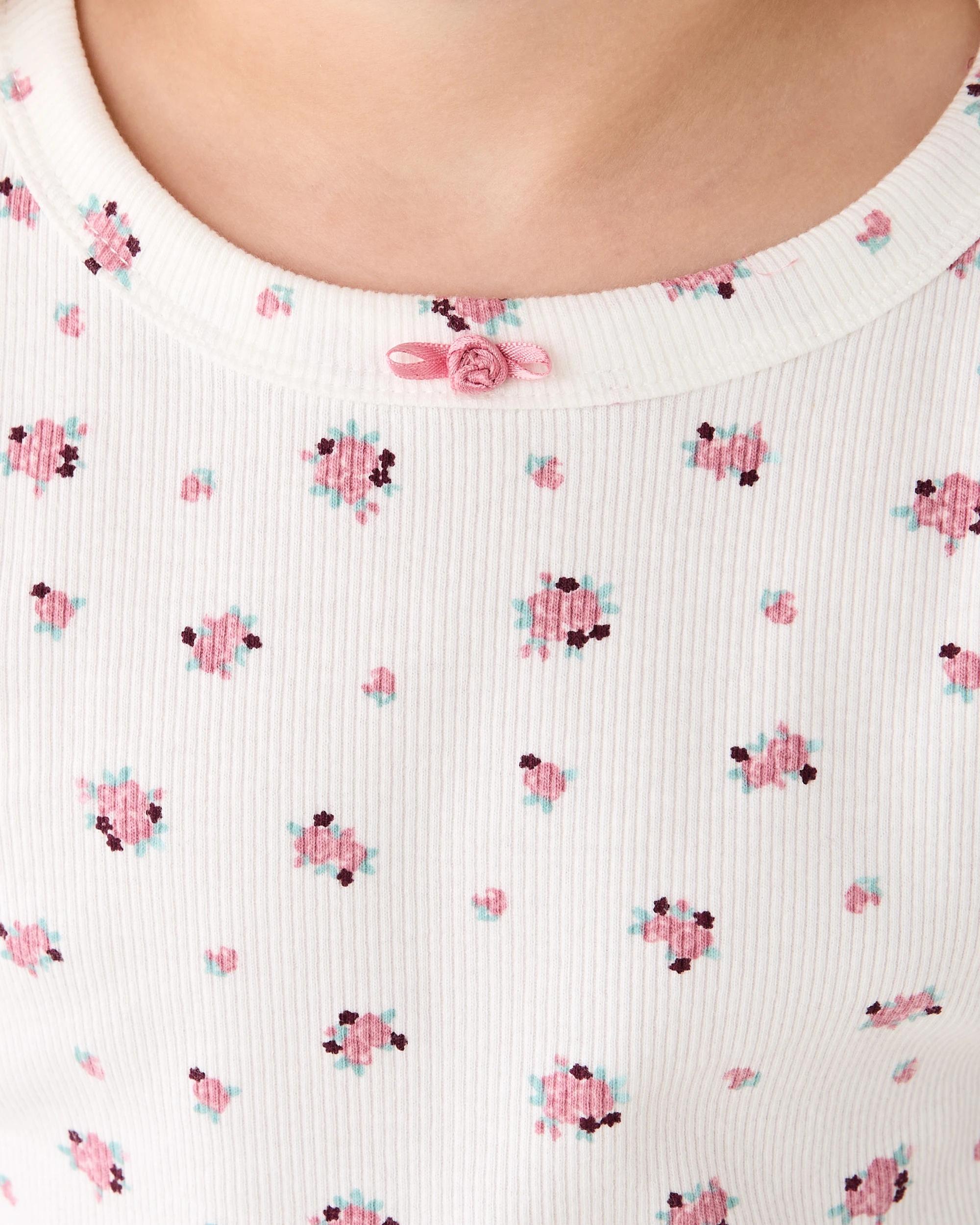 3 Ribbed Pyjama Set Wht Flrl, 3 of 7