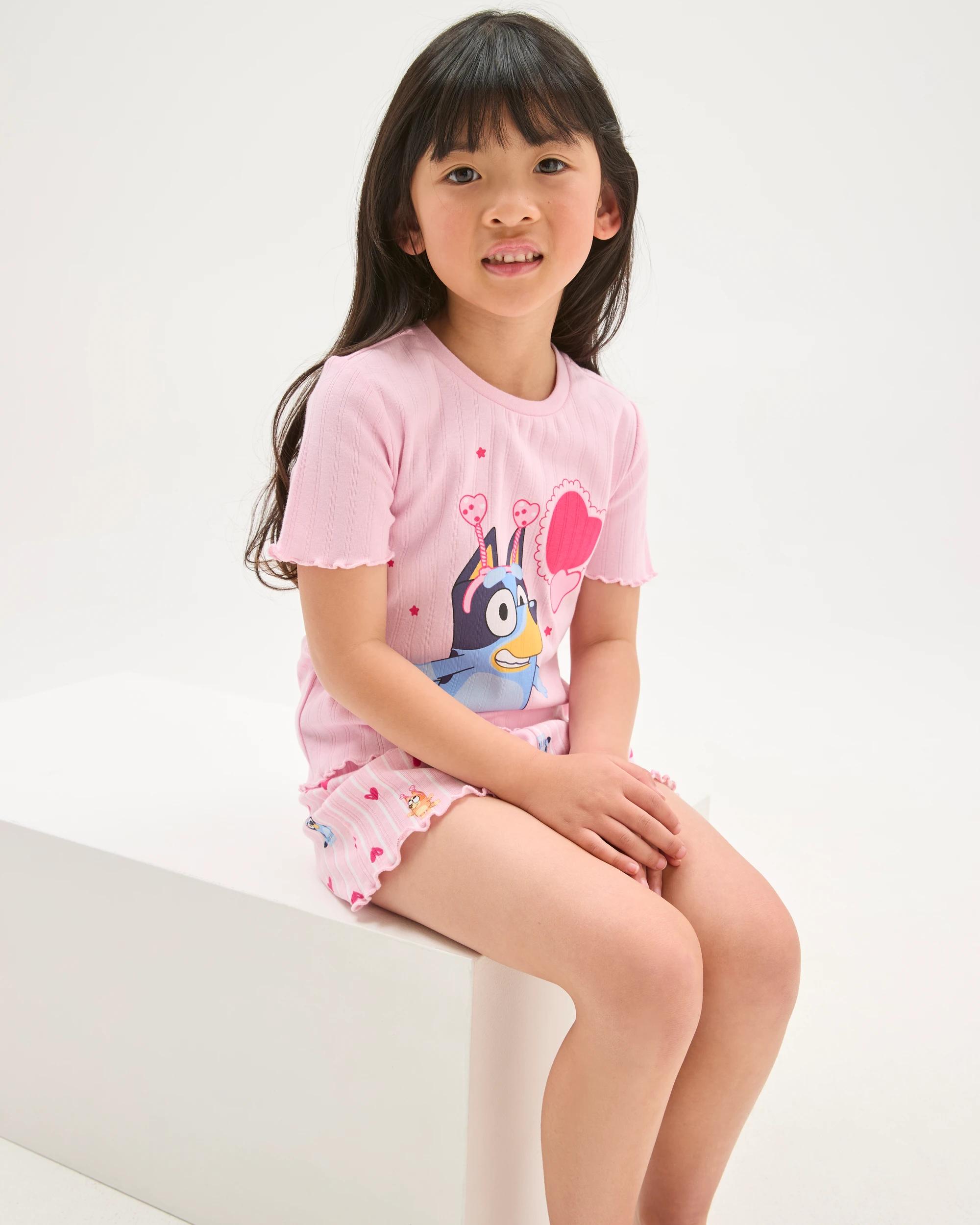 2 Bluey Australian Cotton Younger Girls Elevated Knit Pyjama Set PINK BLUEY, 2 of 7