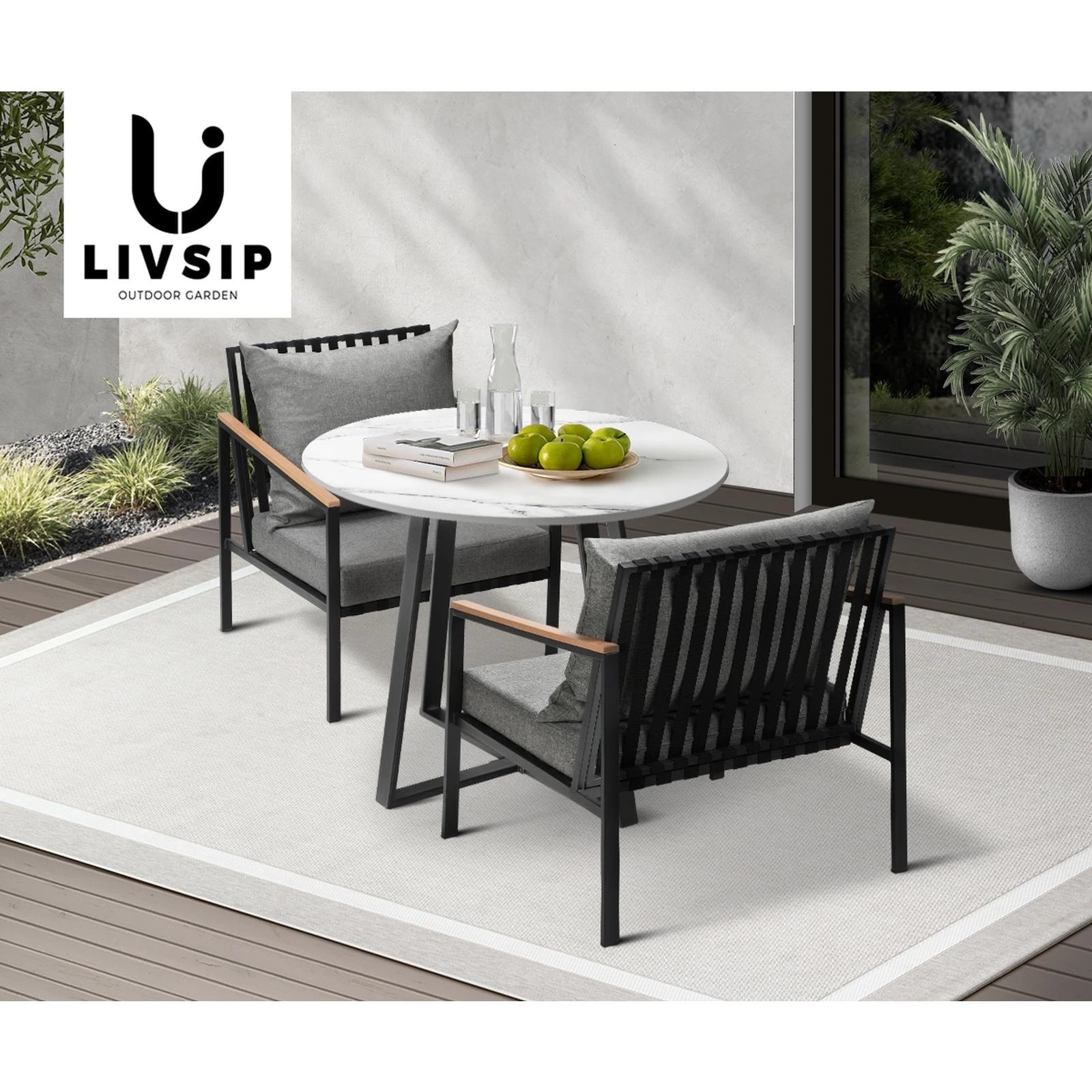 4 Livsip 3pcs Outdoor Dining Setting Table Sofa Chairs Patio Furniture Bistro Set
 - Multi, 4 of 10