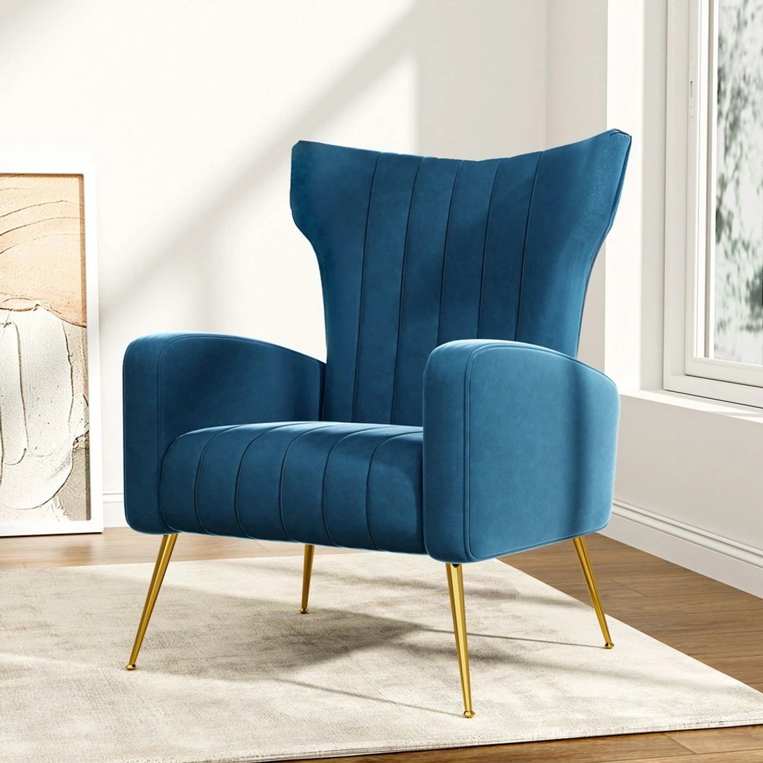 3 Artiss Armchair Navy Velvet Kate - Blue, 3 of 8