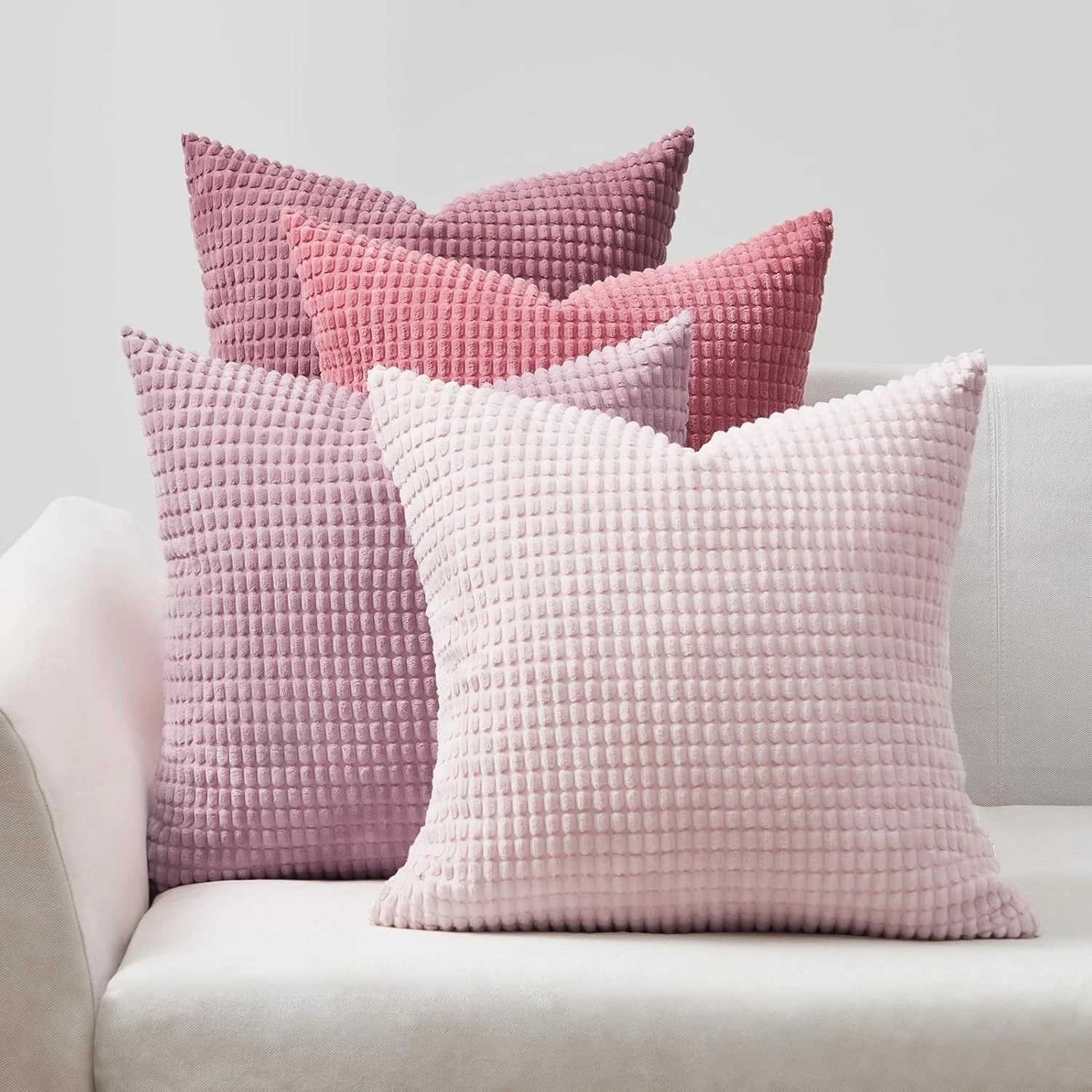 1 Gioia Casa 4-Pack Corduroy Corn Grain Inspired Cushion Covers 45x45cm - Pink, 1 of 5
