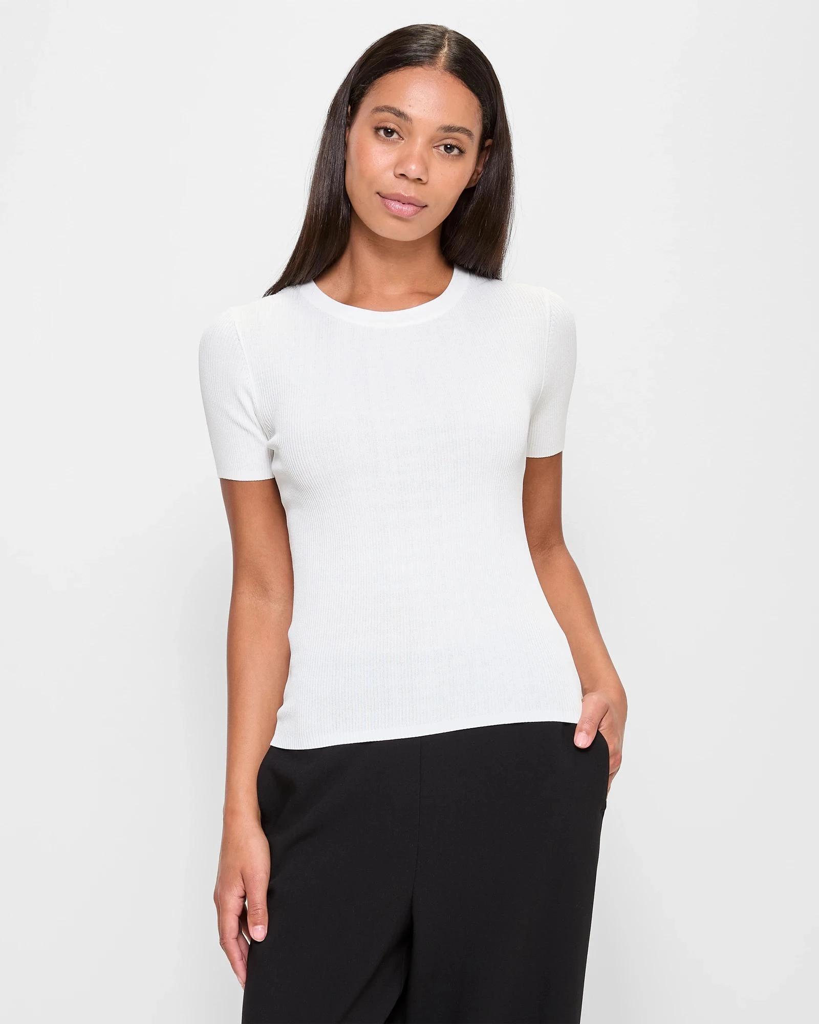 1 Ultimate Ribbed Knit T-Shirt - Preview CLOUD DANCER, 1 of 5