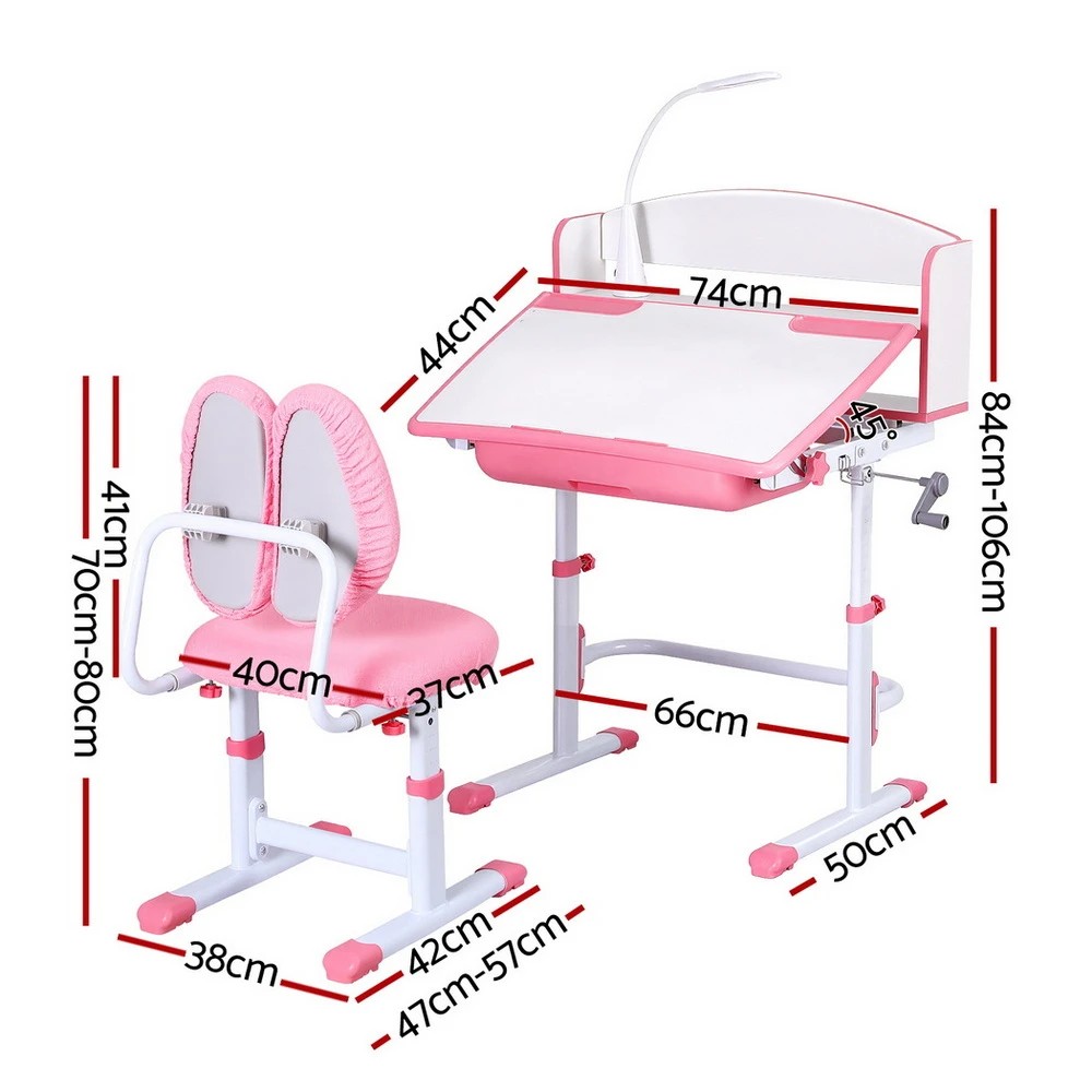2 Keezi Kids Study Desk Chair Set Adjustable Ergonomic Table LED Lamp - Pink, 2 of 6
