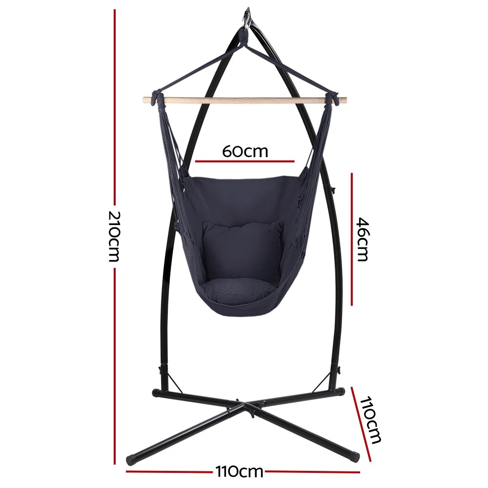 2 Gardeon Hammock Chair Outdoor Camping Hanging with Steel Stand - Grey, 2 of 5