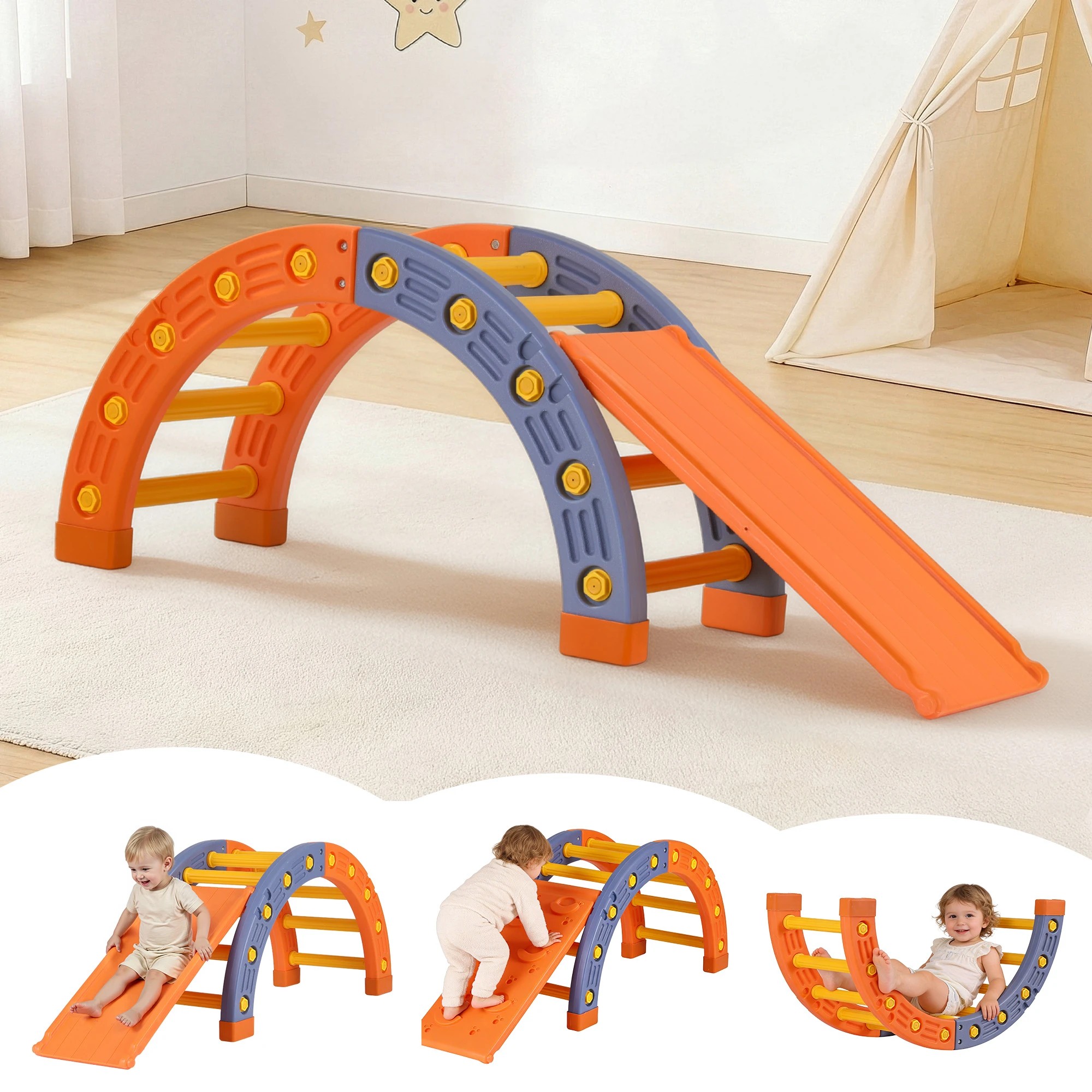 4 Keezi Kids Climbing Frame Set With Slide Indoor Outdoor Arch Toddler Toys - Orange, 4 of 5