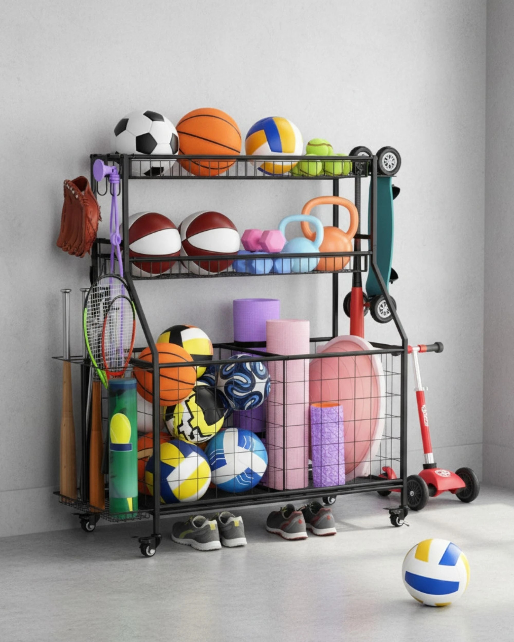 3 Social Hike Sports Equipment Storage Organiser and Side Rack Garage Trolley, 3 of 4